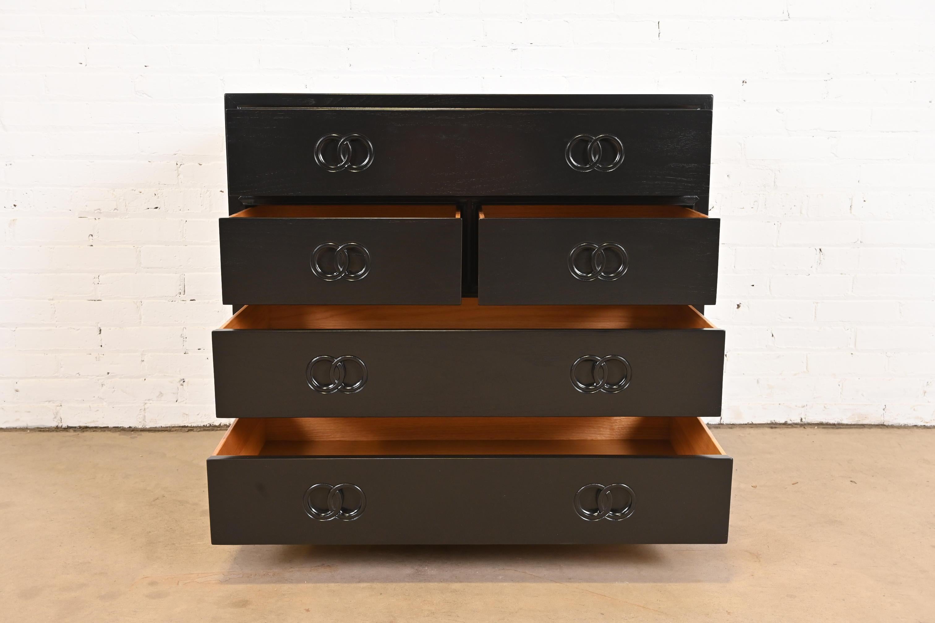 Mid-20th Century Michael Taylor for Baker Far East Collection Black Lacquered Dresser Chest For Sale