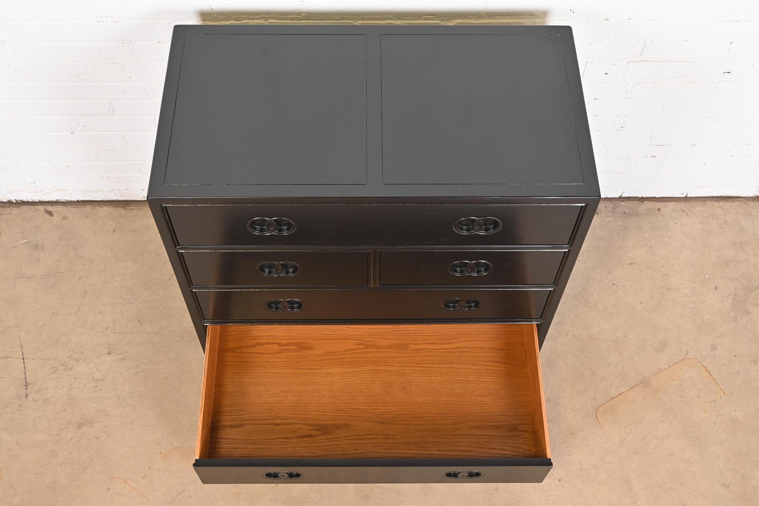 Michael Taylor for Baker Far East Collection Black Lacquered Dresser, Refinished For Sale 4