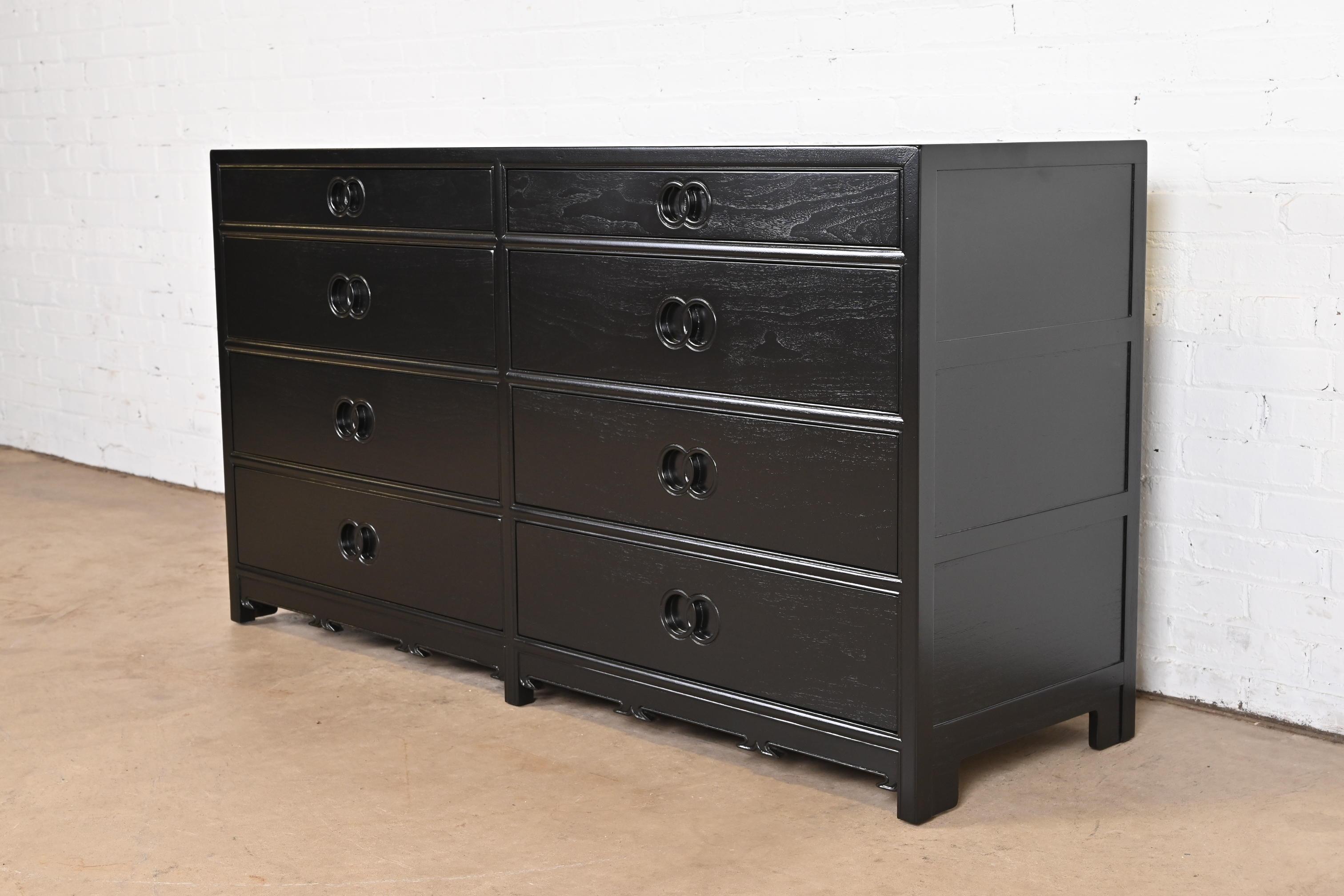 Mid-Century Modern Michael Taylor for Baker Far East Collection Black Lacquered Dresser, Refinished For Sale