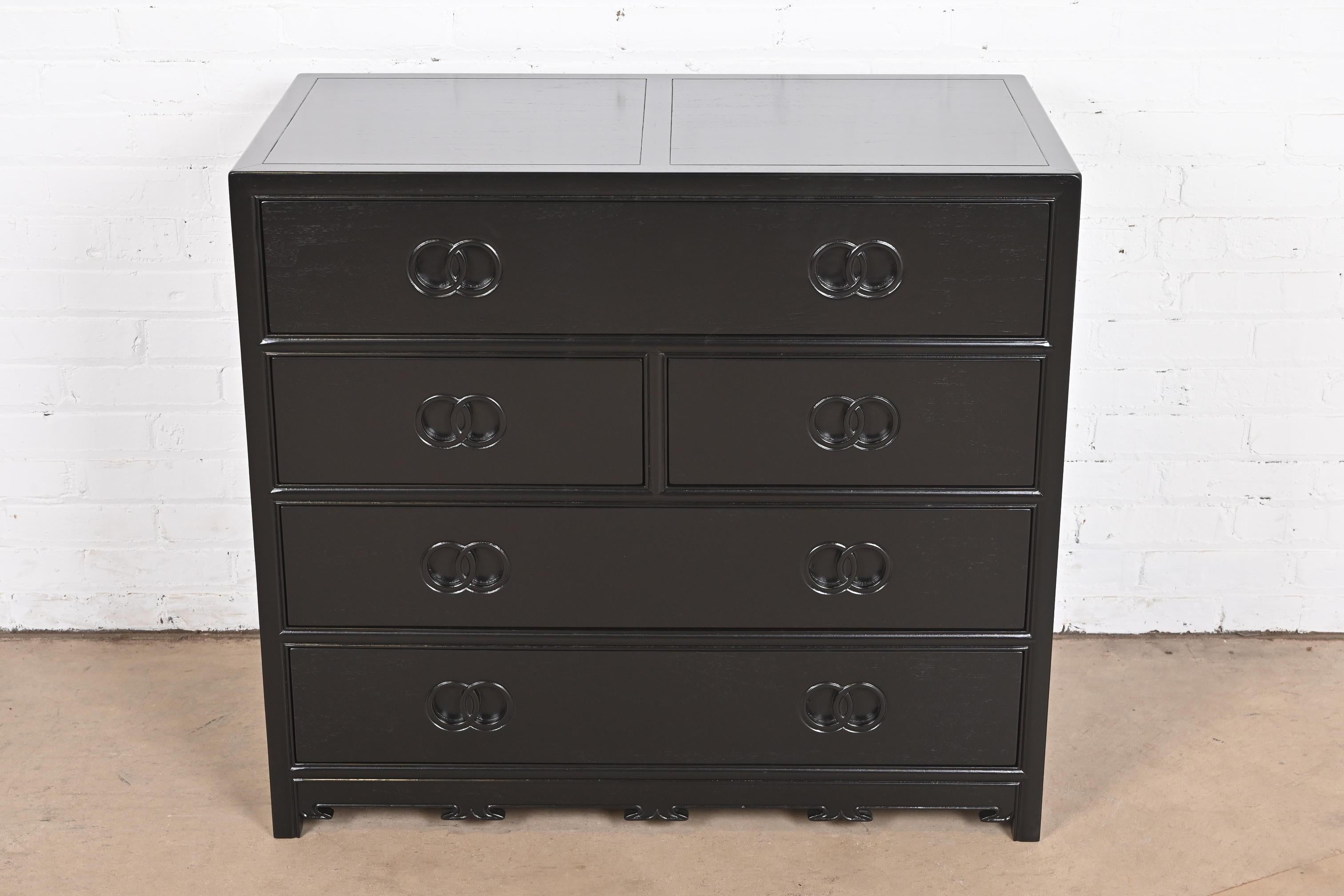 Mid-Century Modern Michael Taylor for Baker Far East Collection Black Lacquered Dresser, Refinished For Sale