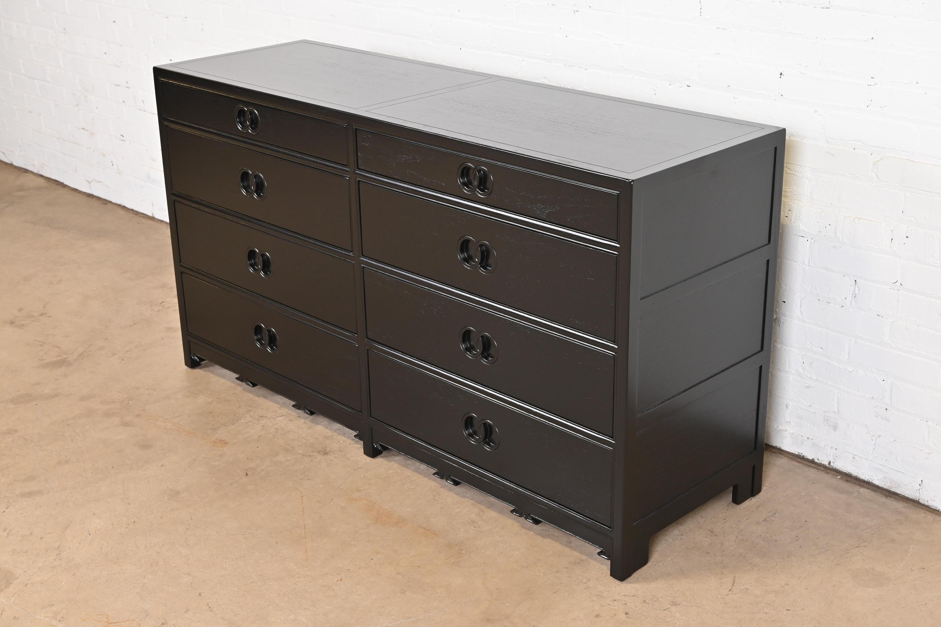 American Michael Taylor for Baker Far East Collection Black Lacquered Dresser, Refinished For Sale