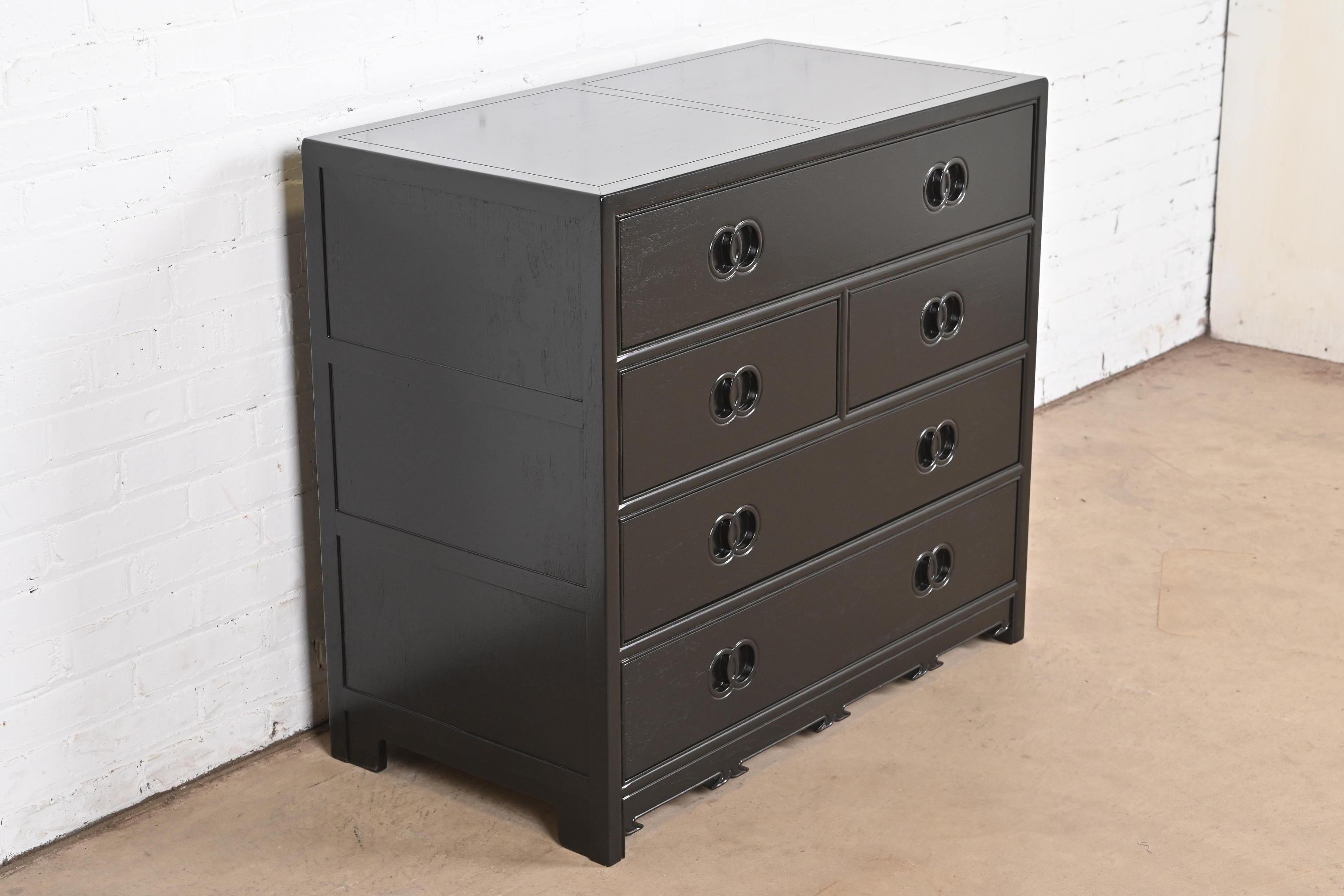 Mid-20th Century Michael Taylor for Baker Far East Collection Black Lacquered Dresser, Refinished For Sale