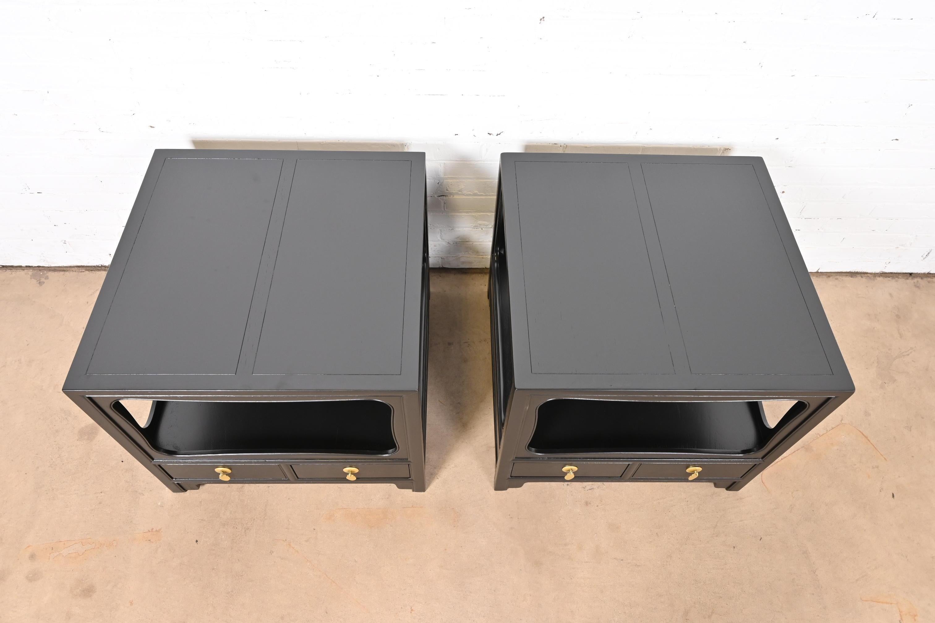 Michael Taylor for Baker Far East Collection Black Lacquered Nightstands For Sale 3