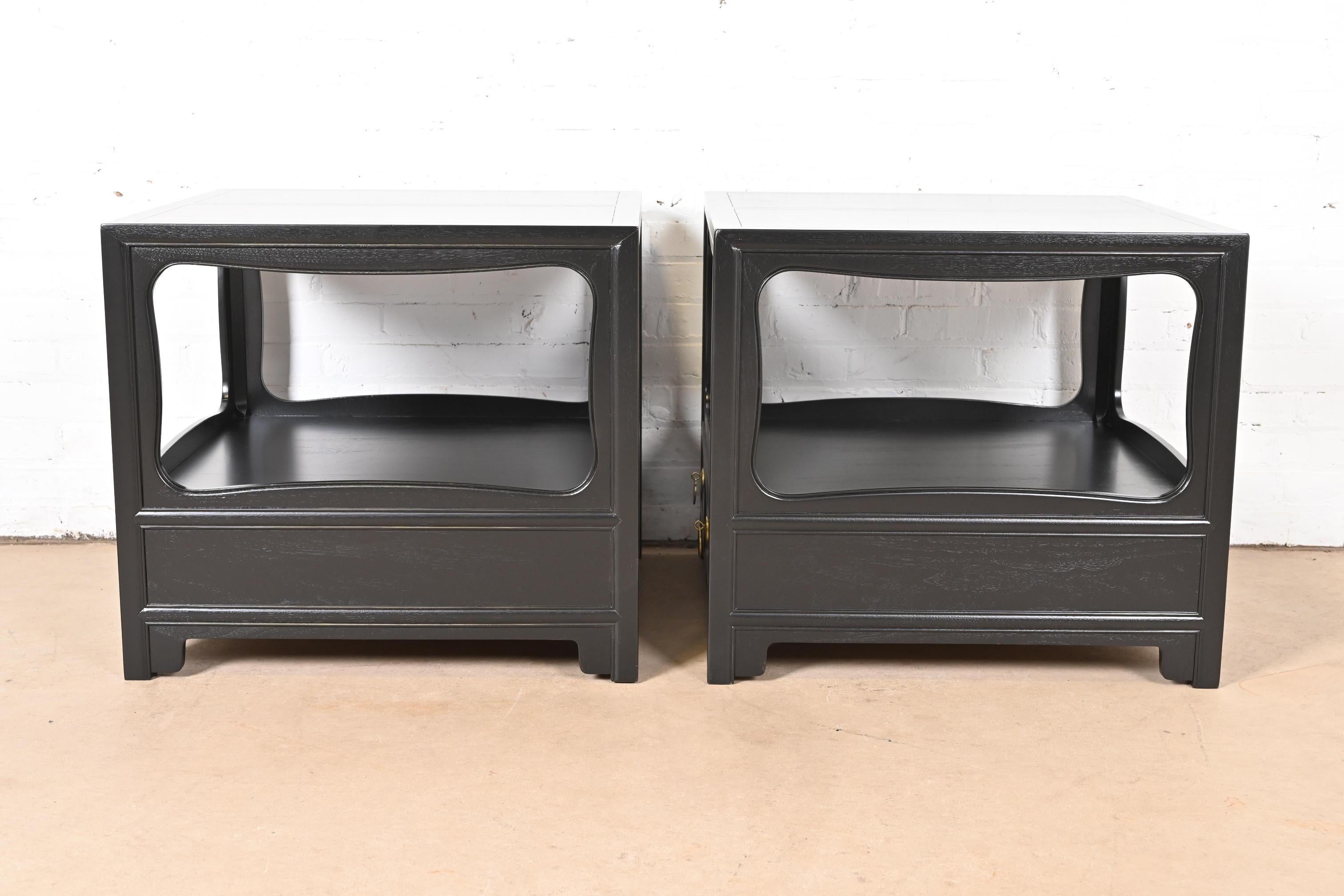 Michael Taylor for Baker Far East Collection Black Lacquered Nightstands For Sale 4