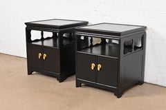 Michael Taylor for Baker Far East Collection Black Lacquered Nightstands