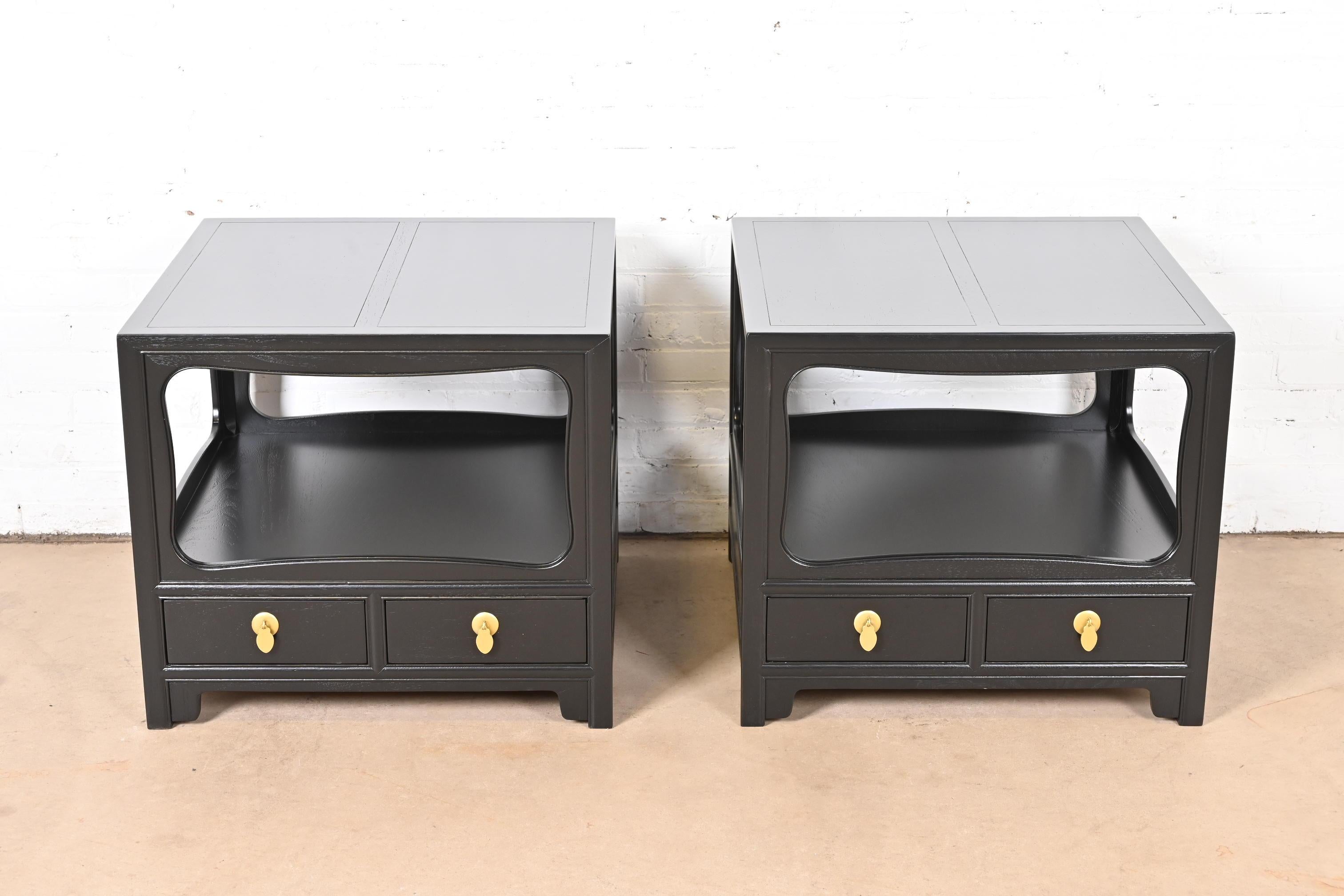 Michael Taylor for Baker Far East Collection Black Lacquered Nightstands In Good Condition For Sale In South Bend, IN