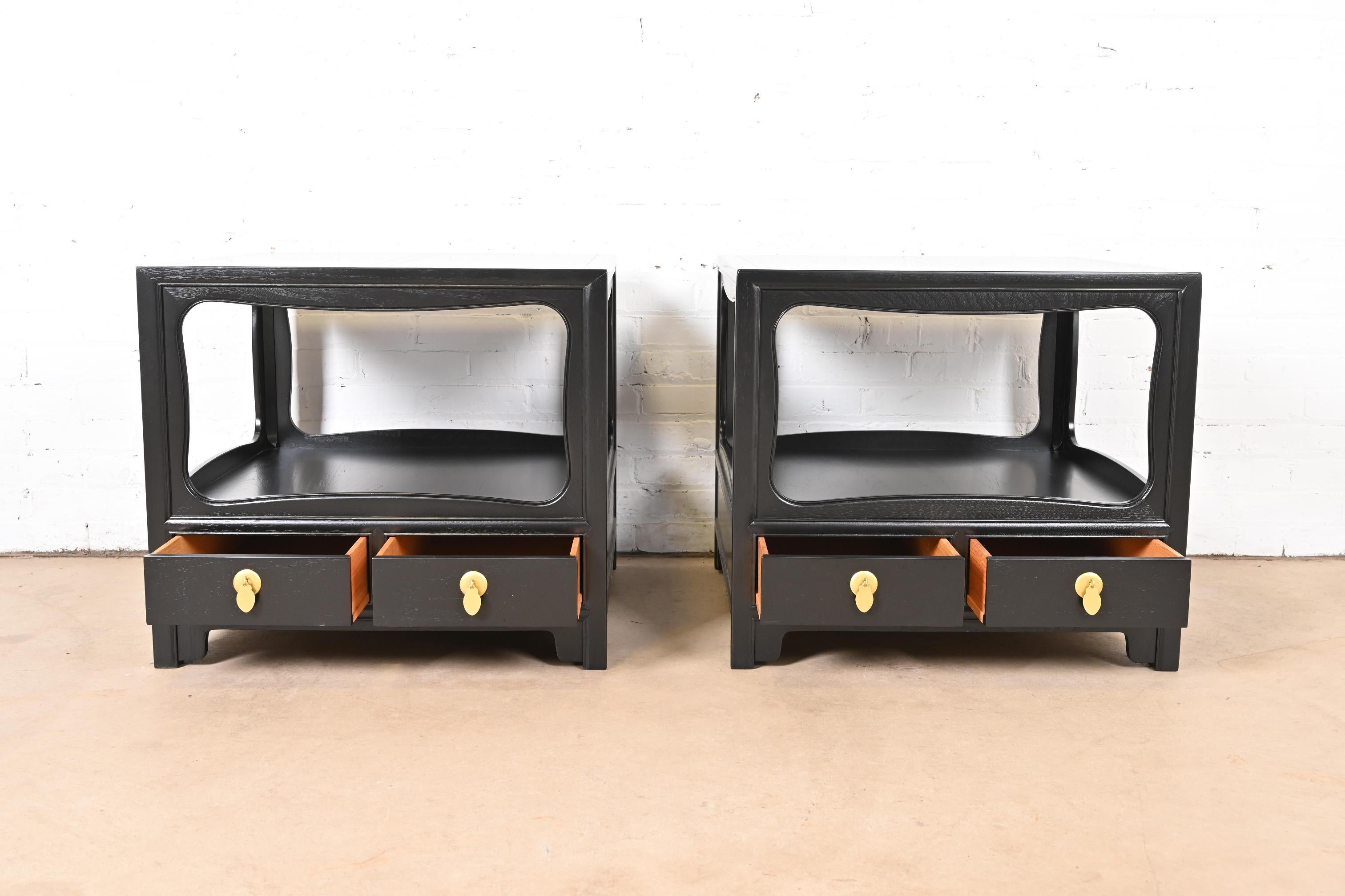 Mid-20th Century Michael Taylor for Baker Far East Collection Black Lacquered Nightstands For Sale