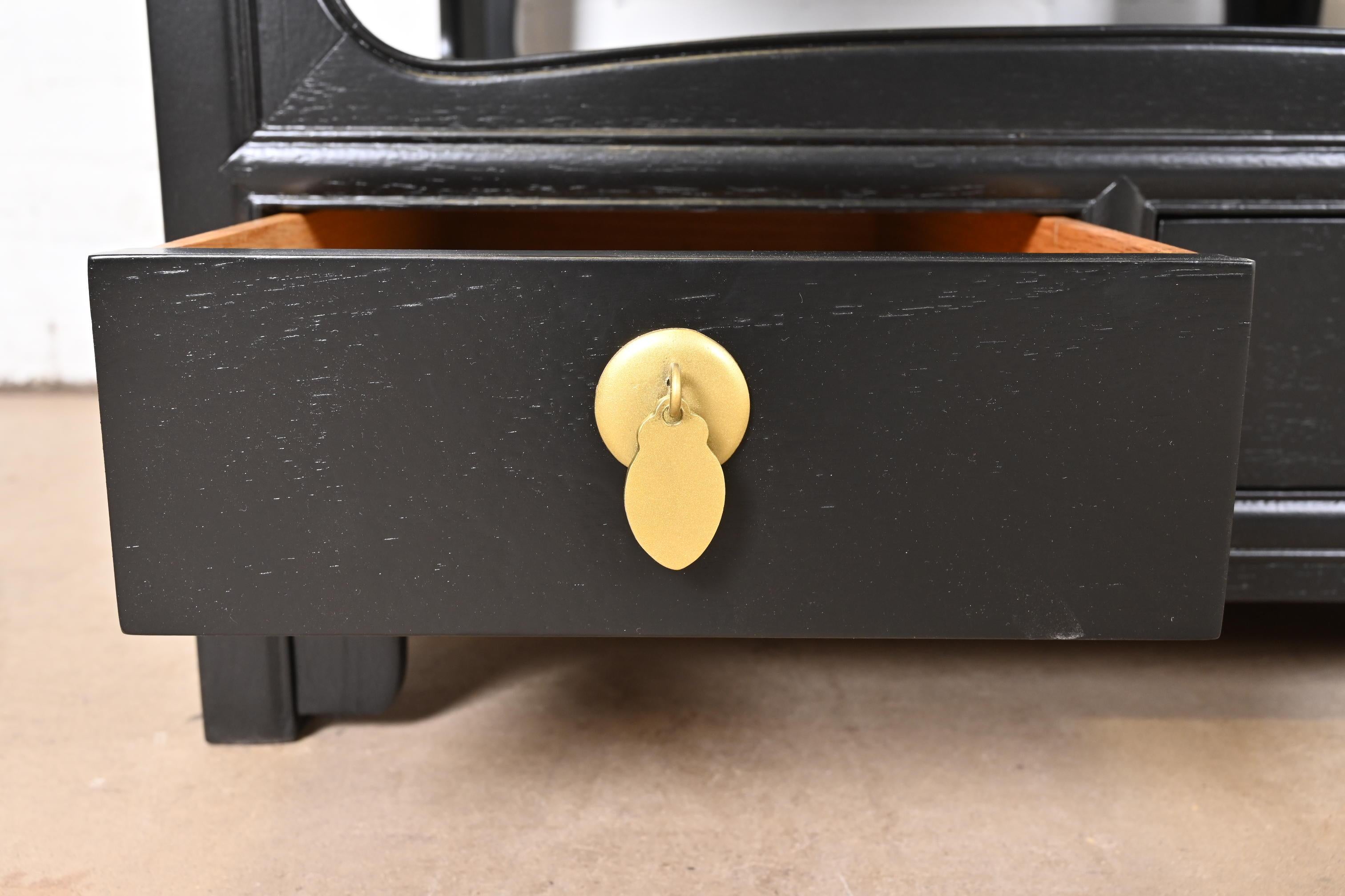 Brass Michael Taylor for Baker Far East Collection Black Lacquered Nightstands For Sale