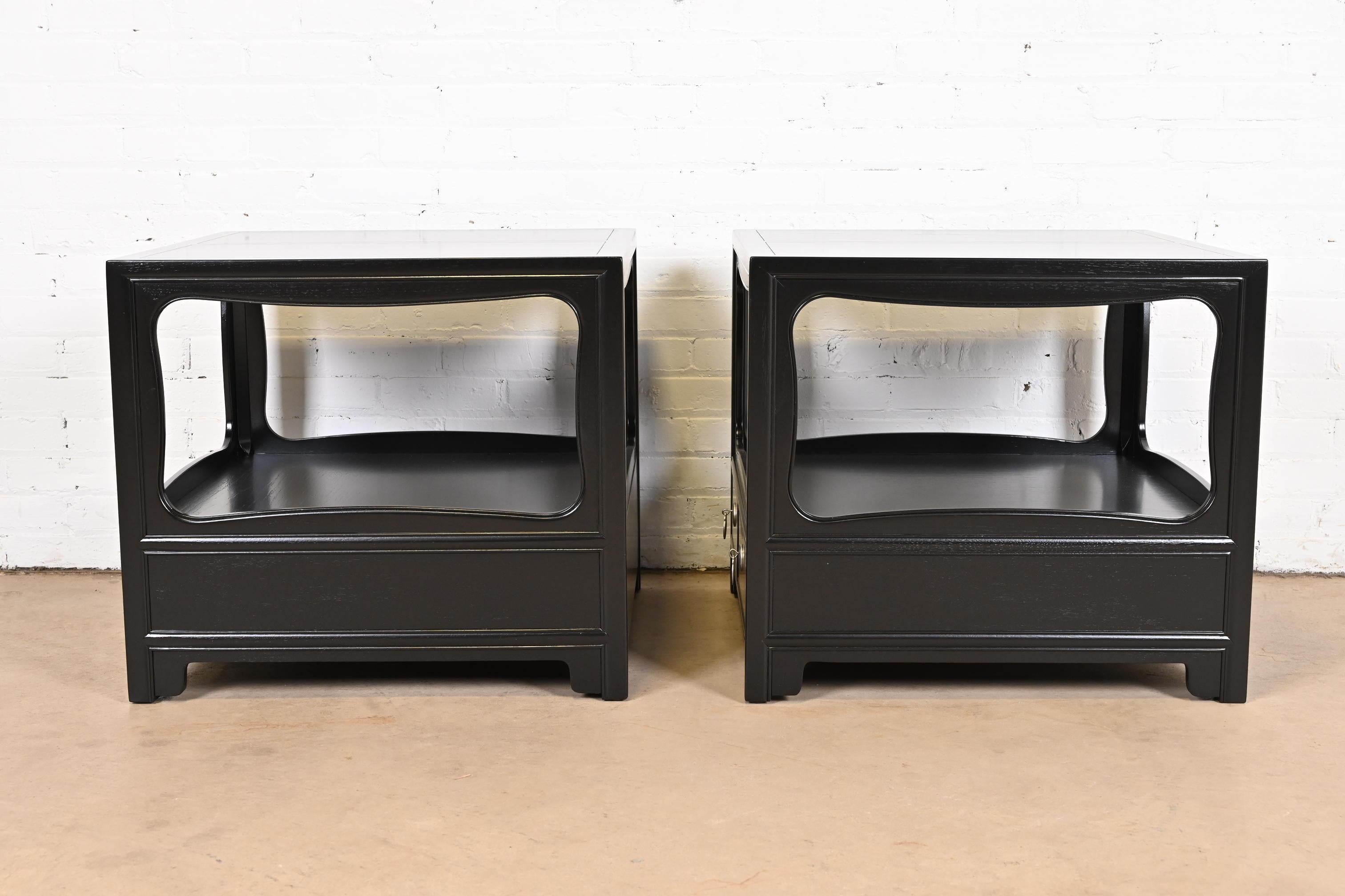 Michael Taylor for Baker Far East Collection Black Lacquered Nightstands, Pair 5
