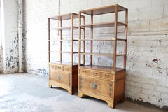 Michael Taylor for Baker Far East Collection Burl Wood Wall Units, Pair