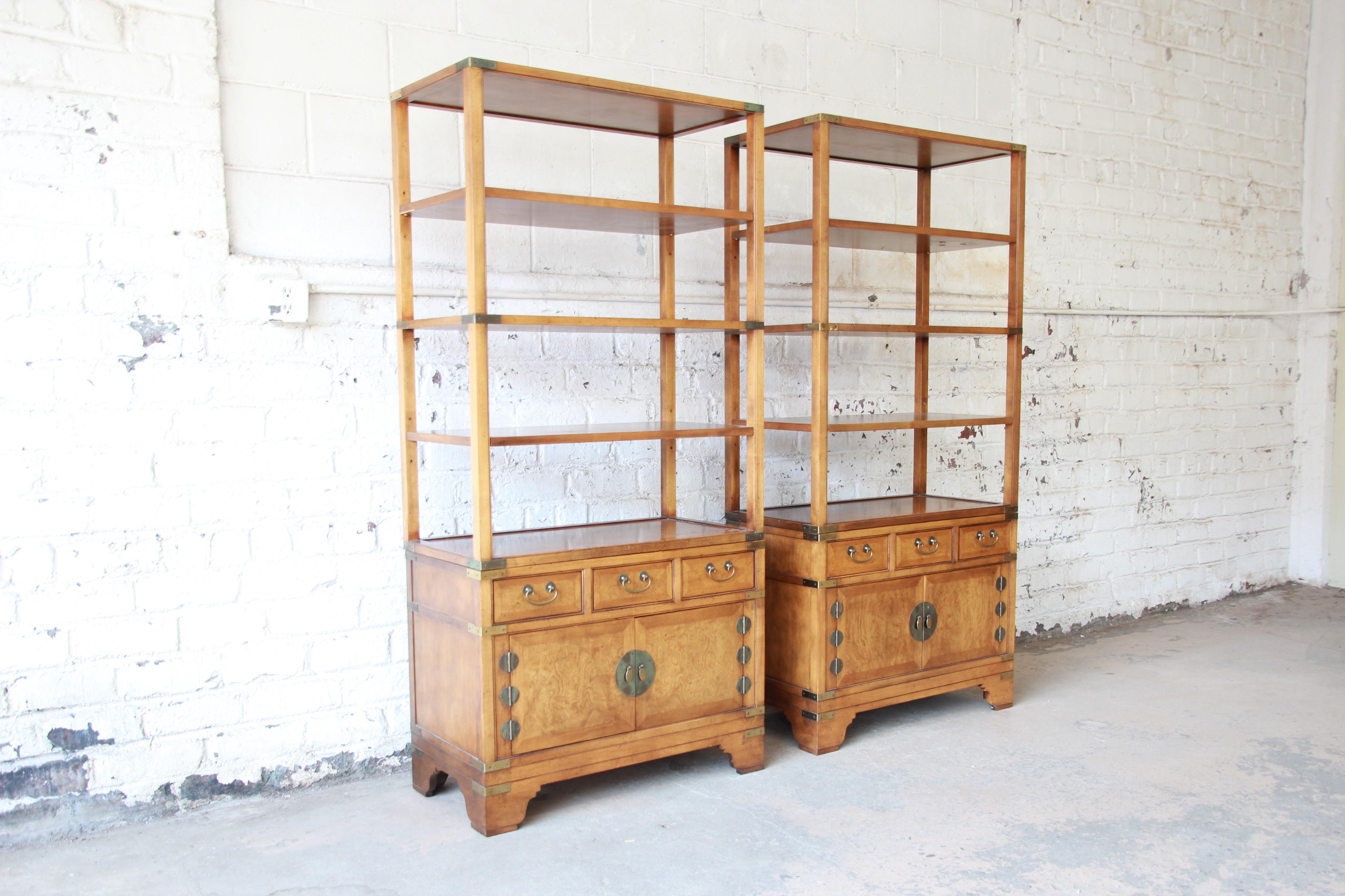 Mid-Century Modern Michael Taylor for Baker Far East Collection Burl Wood Wall Units, Pair