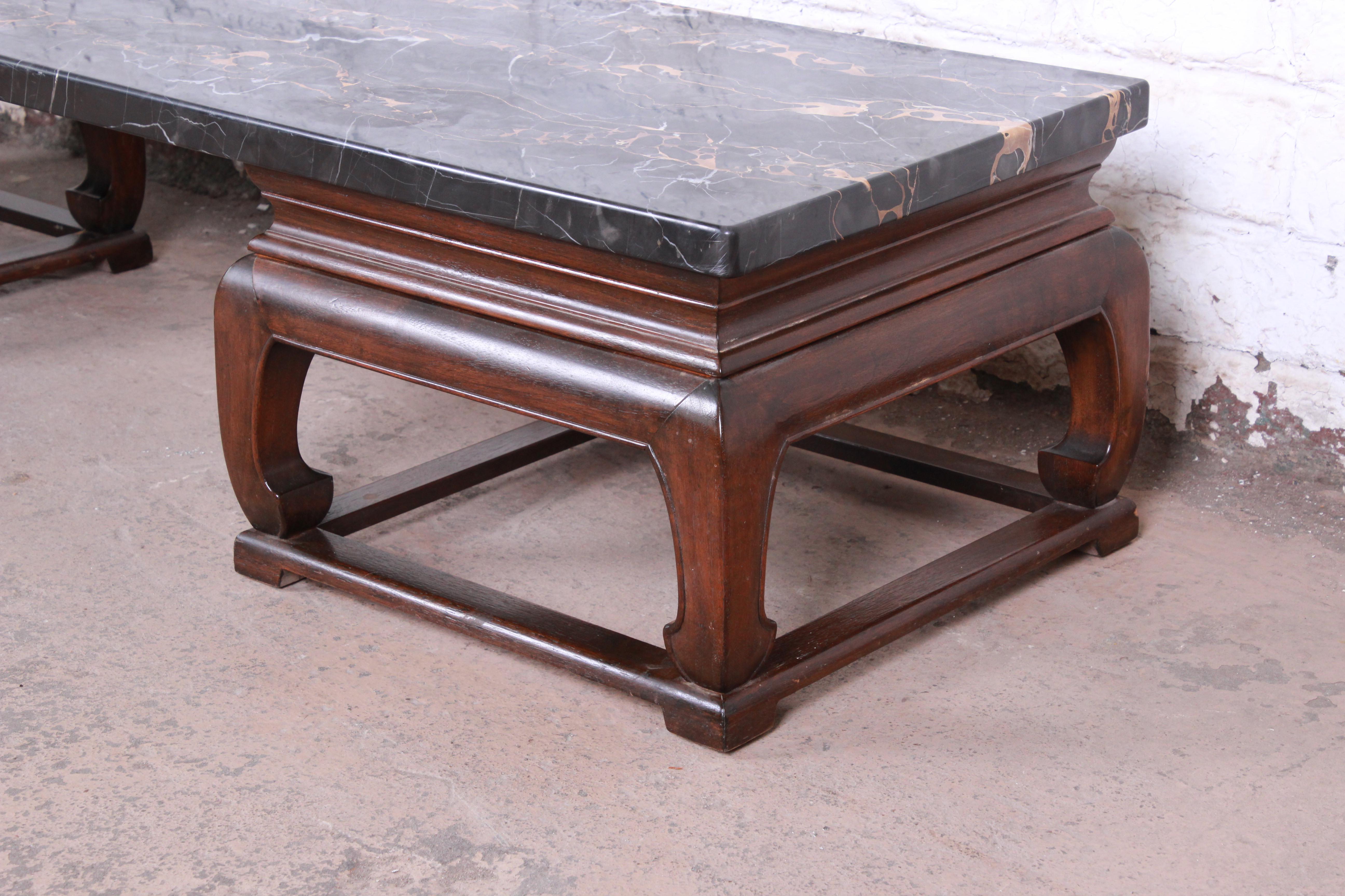 Michael Taylor for Baker Far East Collection Chinoiserie Marble Top Coffee Table In Good Condition In South Bend, IN