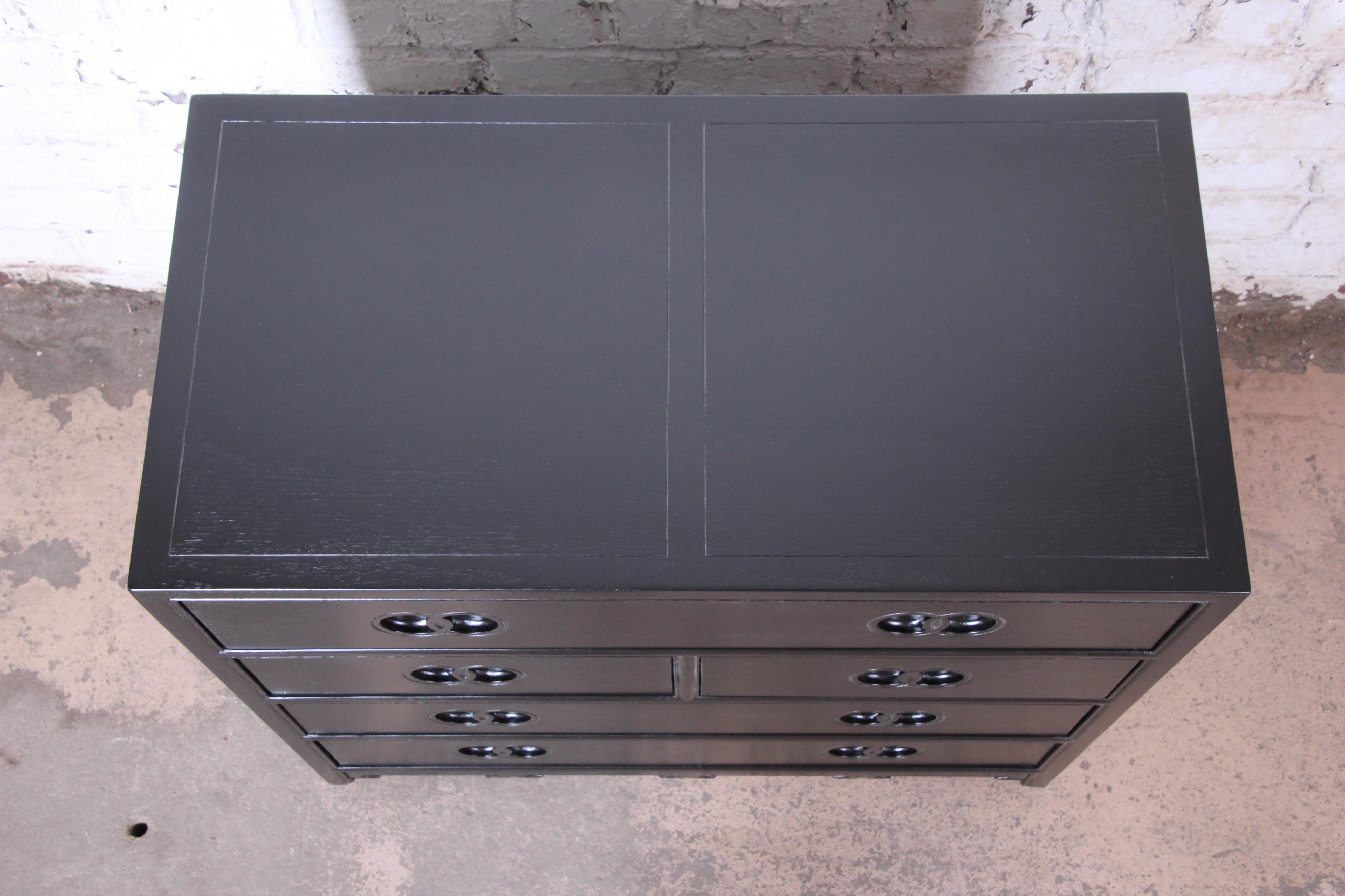 American Michael Taylor for Baker Far East Collection Ebonized Bachelor Chest, Restored