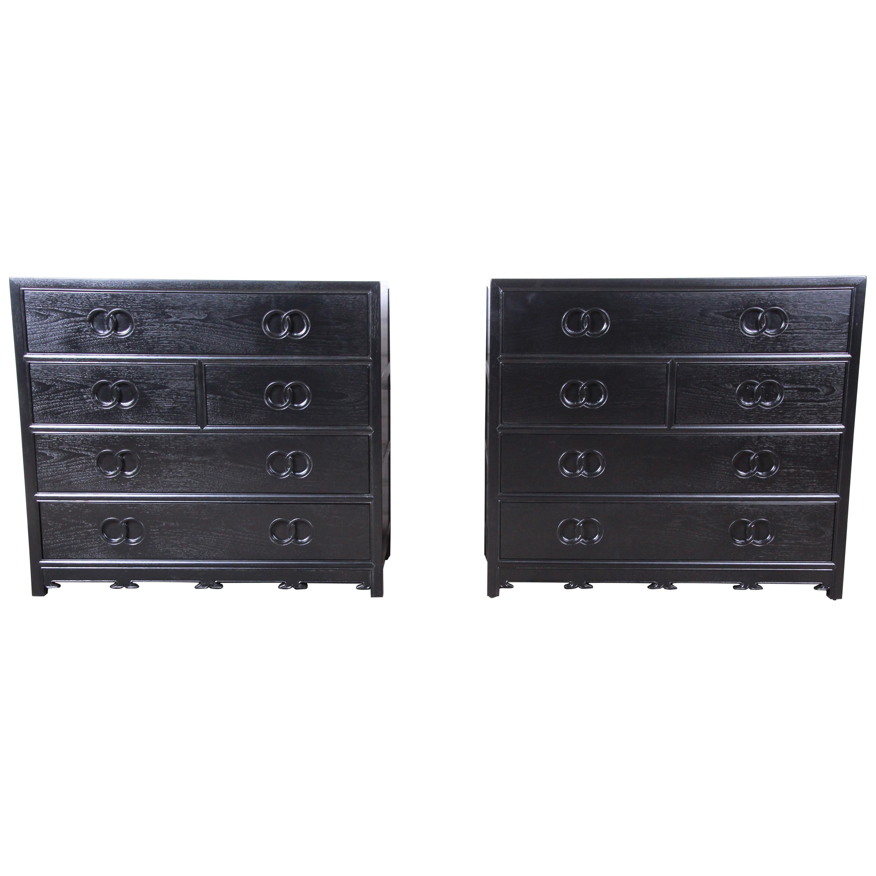 Michael Taylor for Baker Far East Collection Ebonized Bachelor Chests, Pair