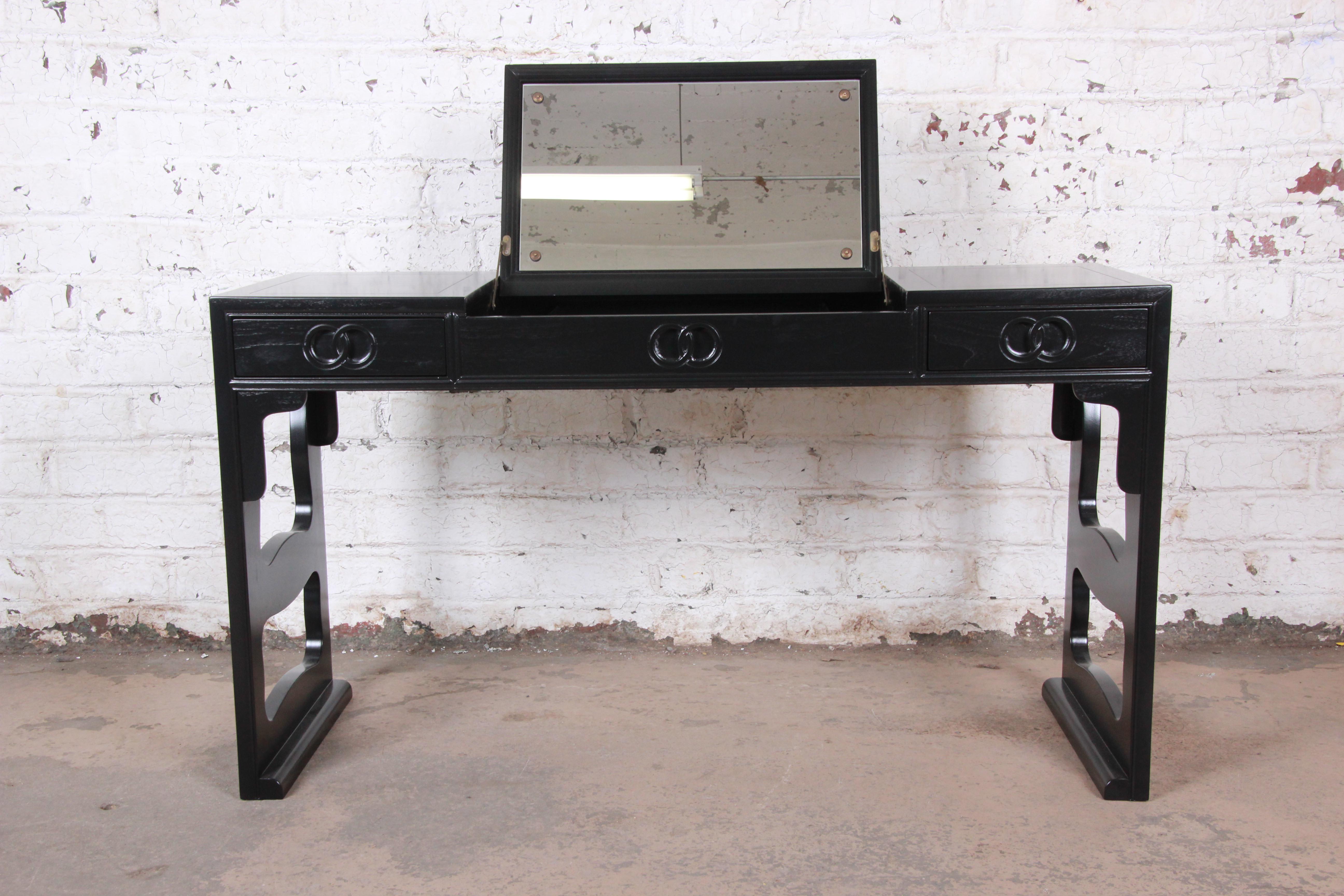 Mid-20th Century Michael Taylor for Baker Far East Collection Ebonized Chinoiserie Vanity Desk