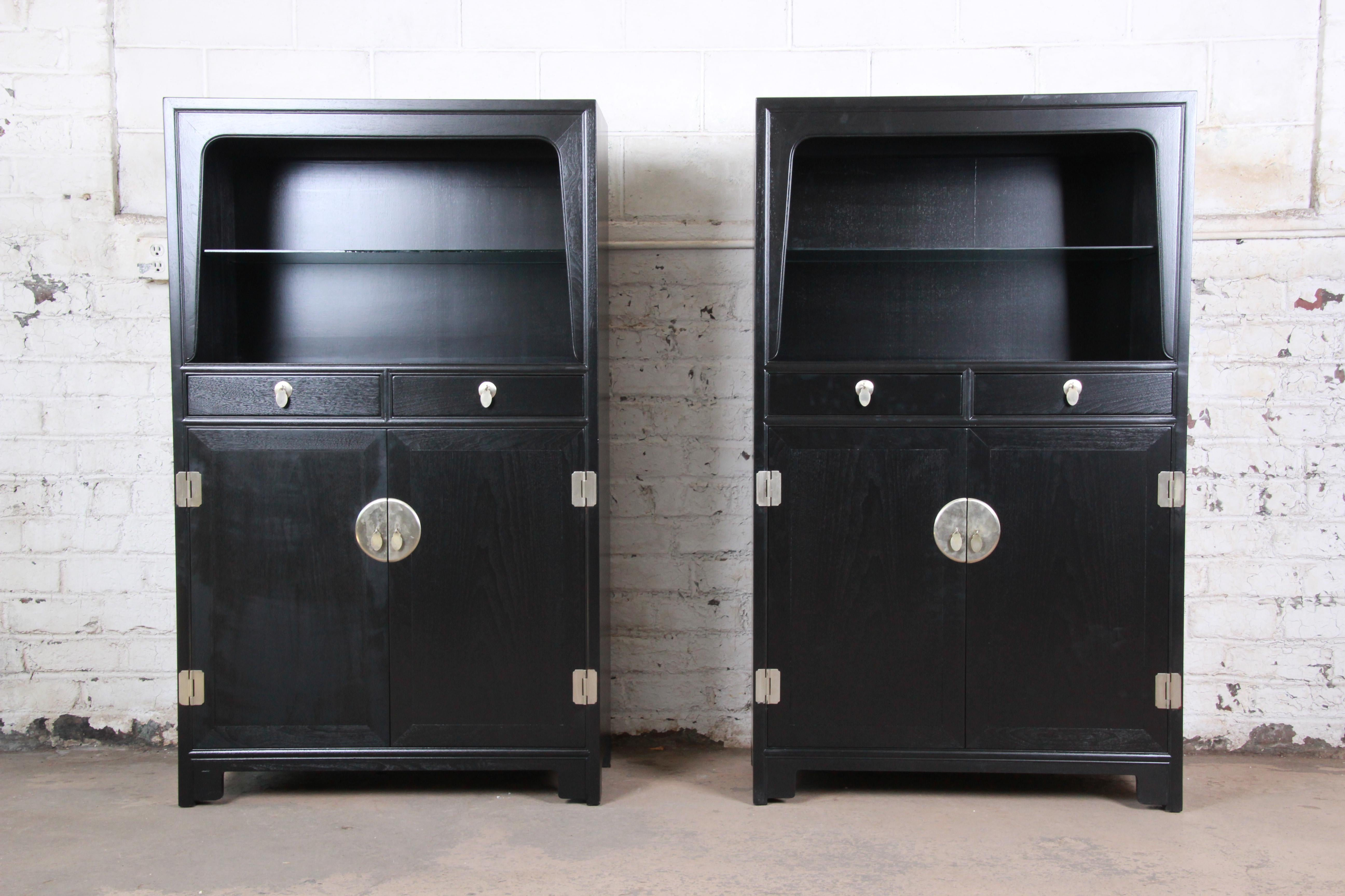American Michael Taylor for Baker Far East Collection Ebonized Chinoiserie Wall Units