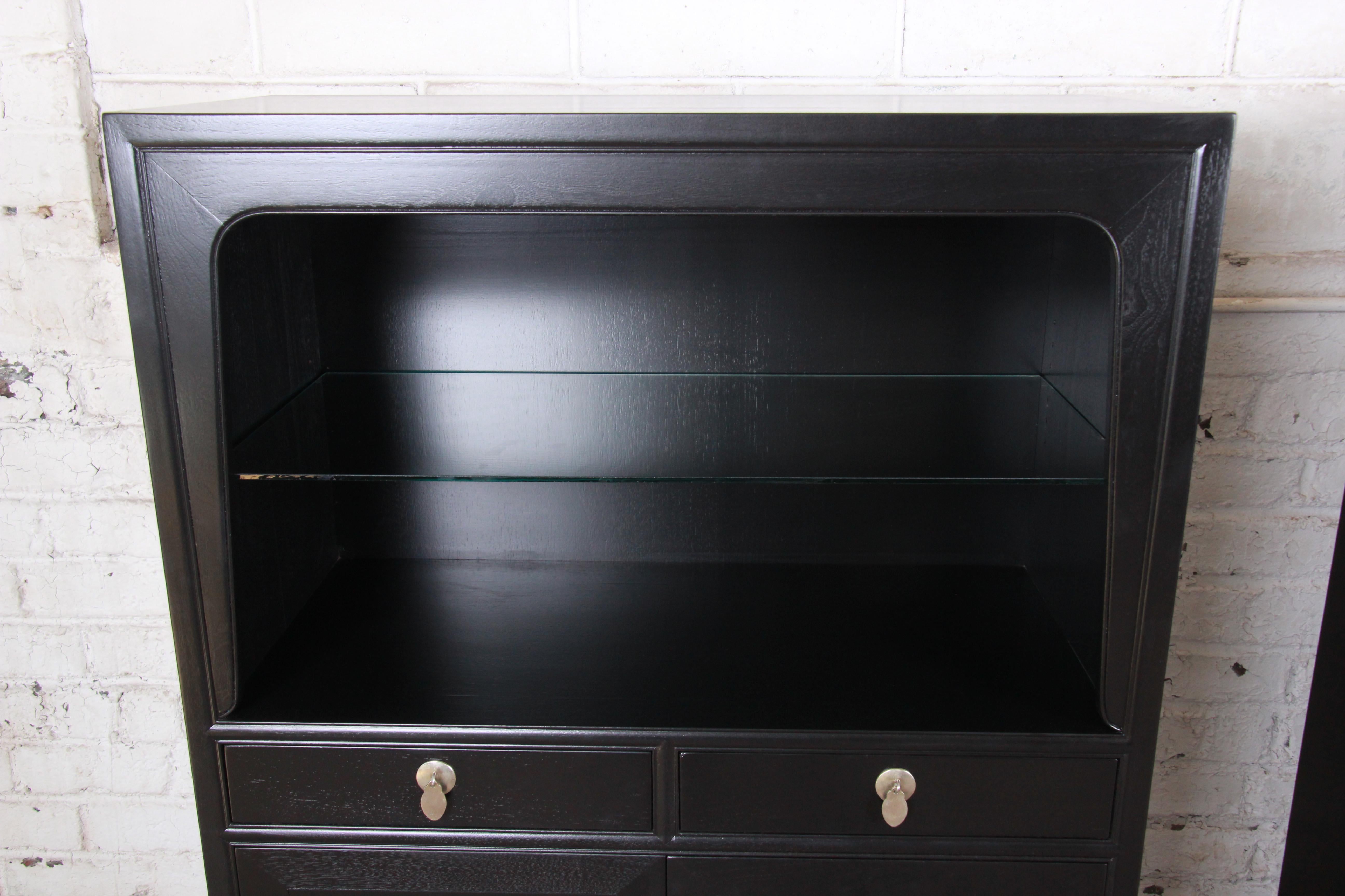Glass Michael Taylor for Baker Far East Collection Ebonized Chinoiserie Wall Units