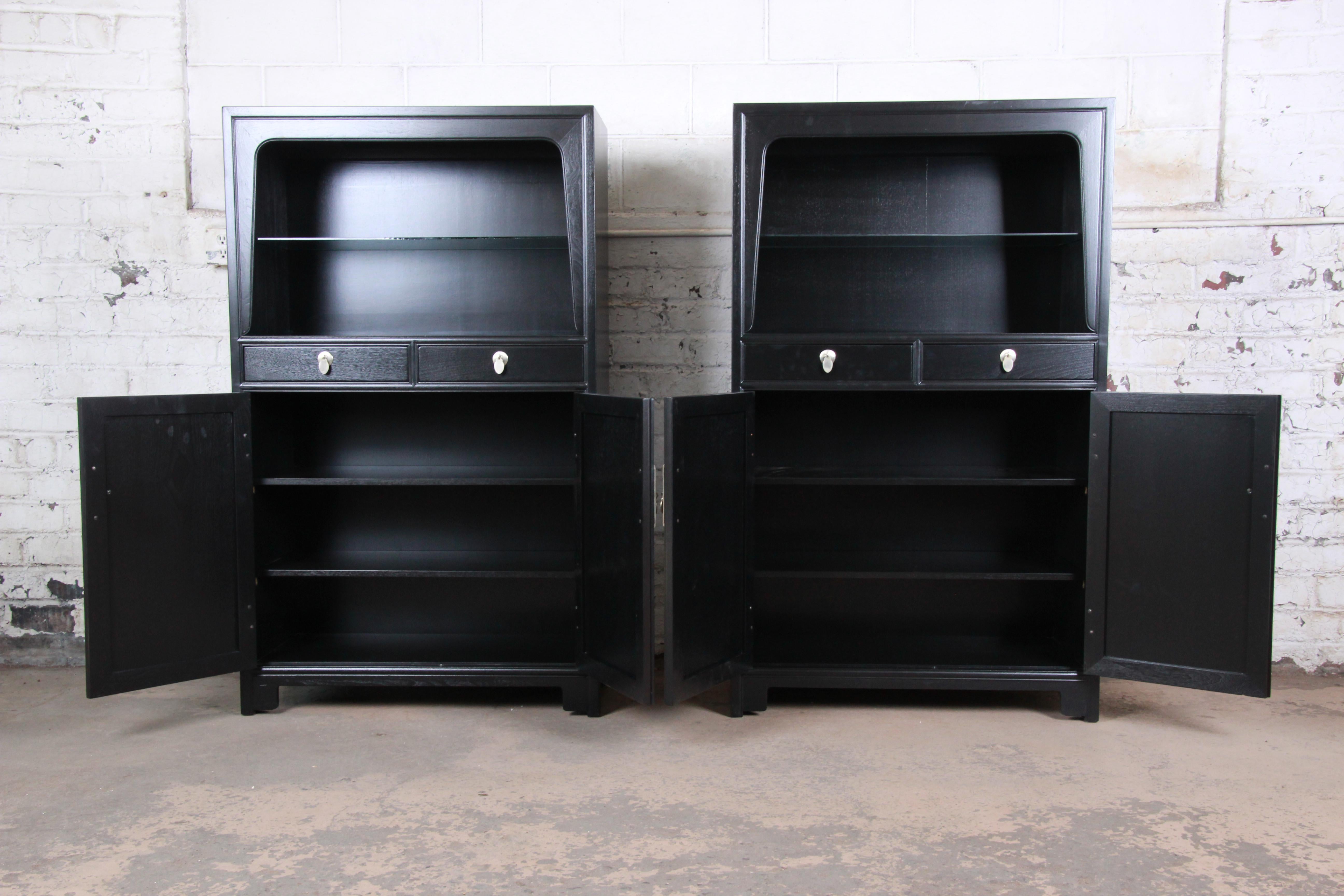 Michael Taylor for Baker Far East Collection Ebonized Chinoiserie Wall Units 3