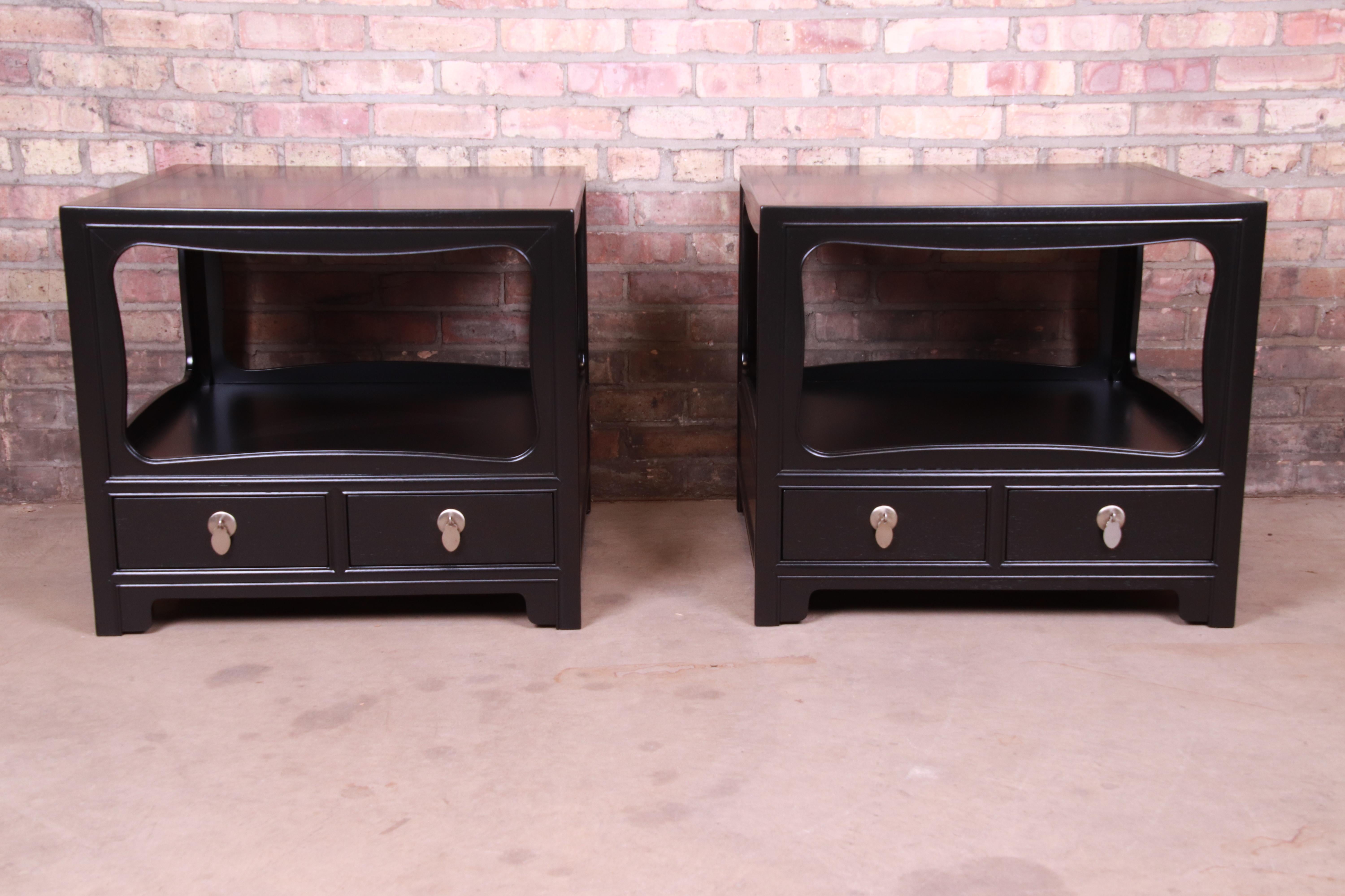 Mid-Century Modern Michael Taylor for Baker Far East Collection Ebonized Nightstands, Restored