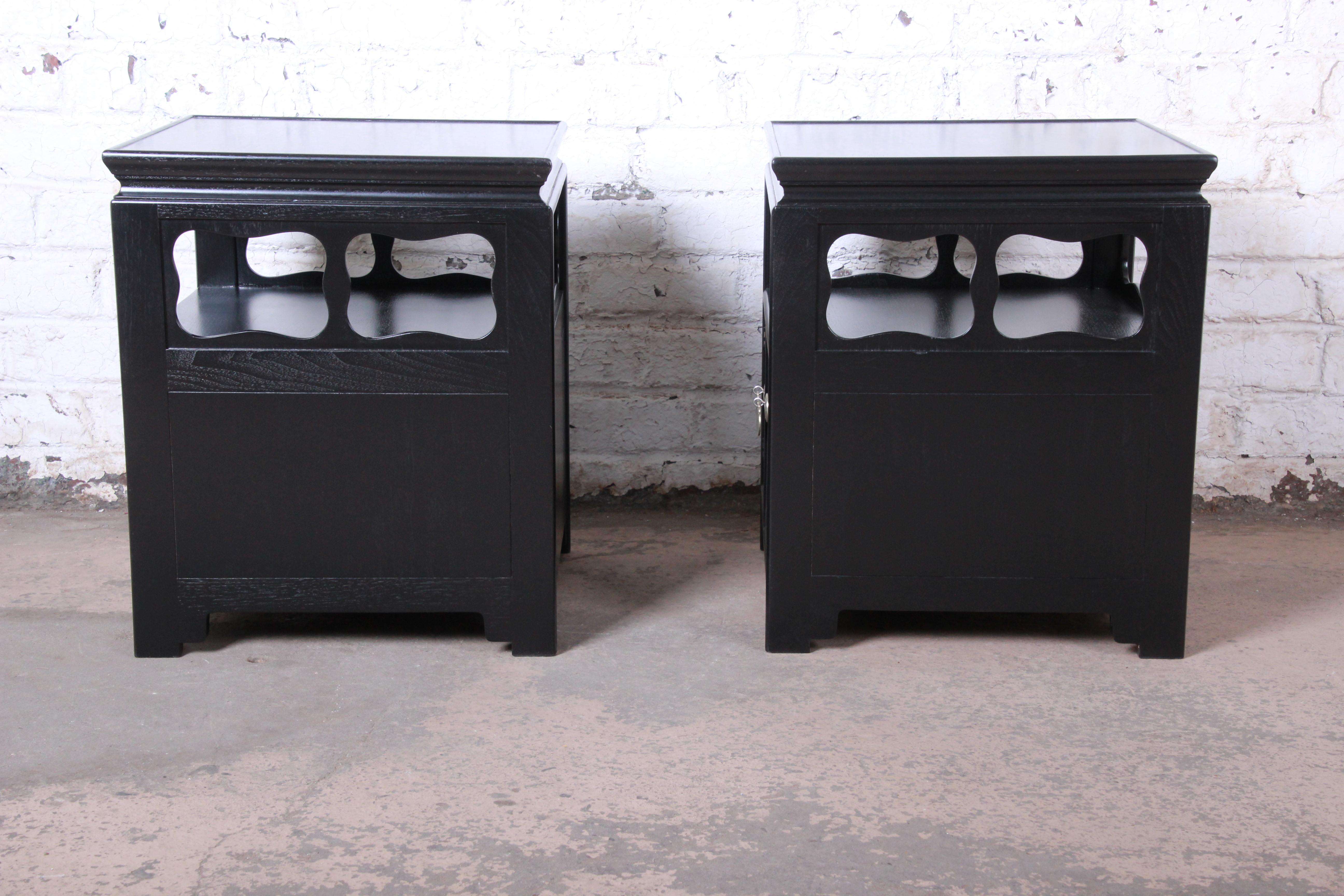 Mid-20th Century Michael Taylor for Baker Far East Collection Ebonized Nightstands, Restored