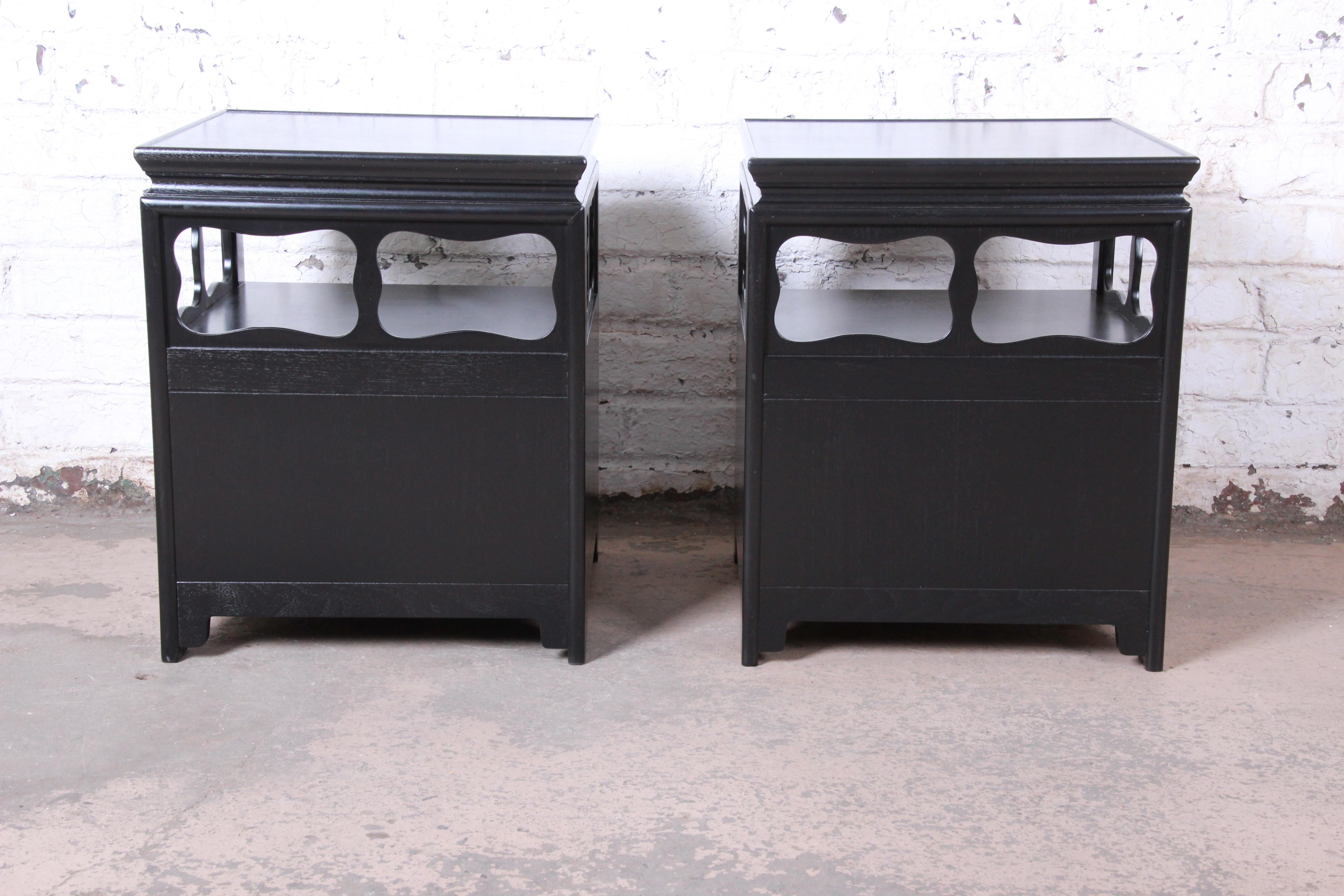 Walnut Michael Taylor for Baker Far East Collection Ebonized Nightstands, Restored