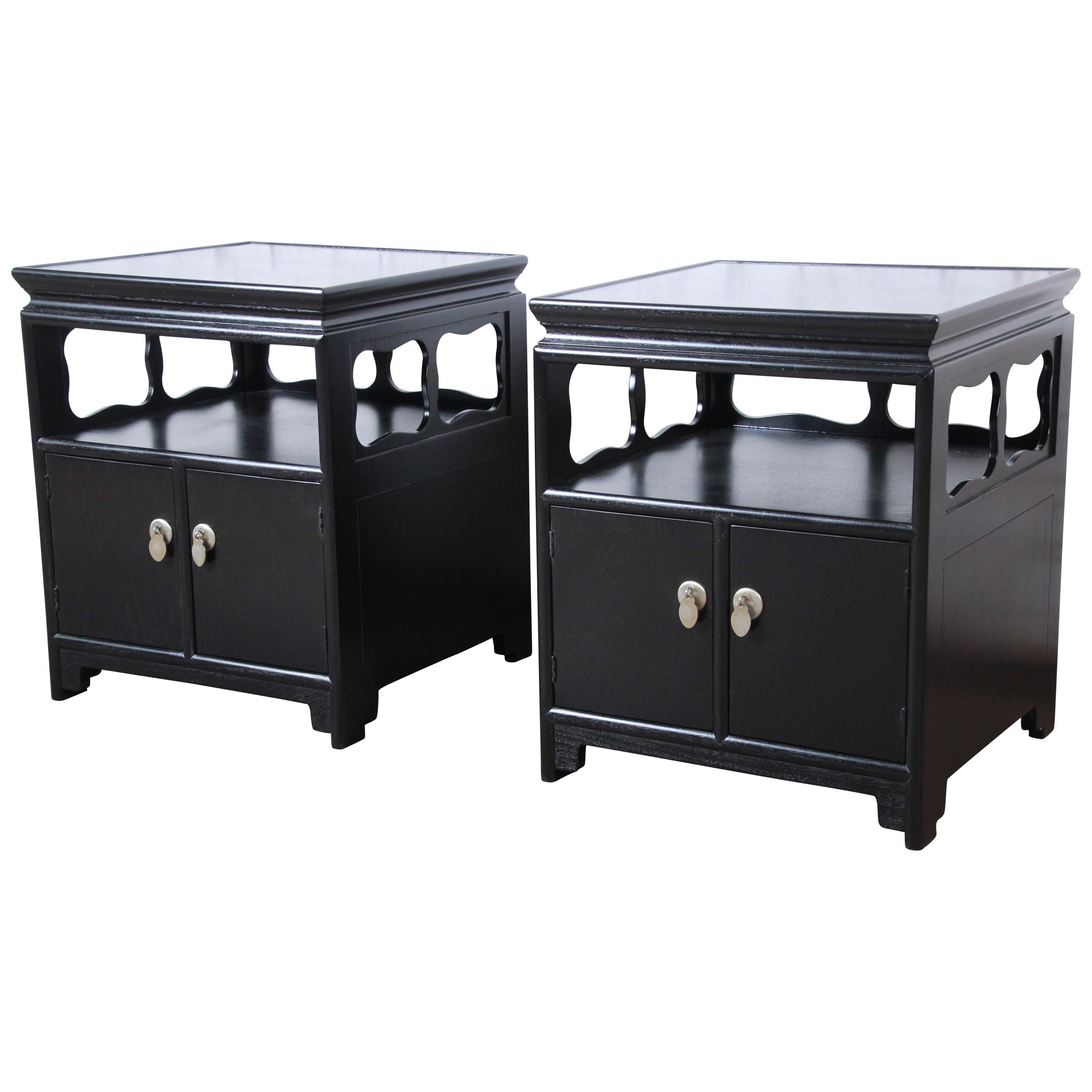 Michael Taylor for Baker Far East Collection Ebonized Nightstands, Restored