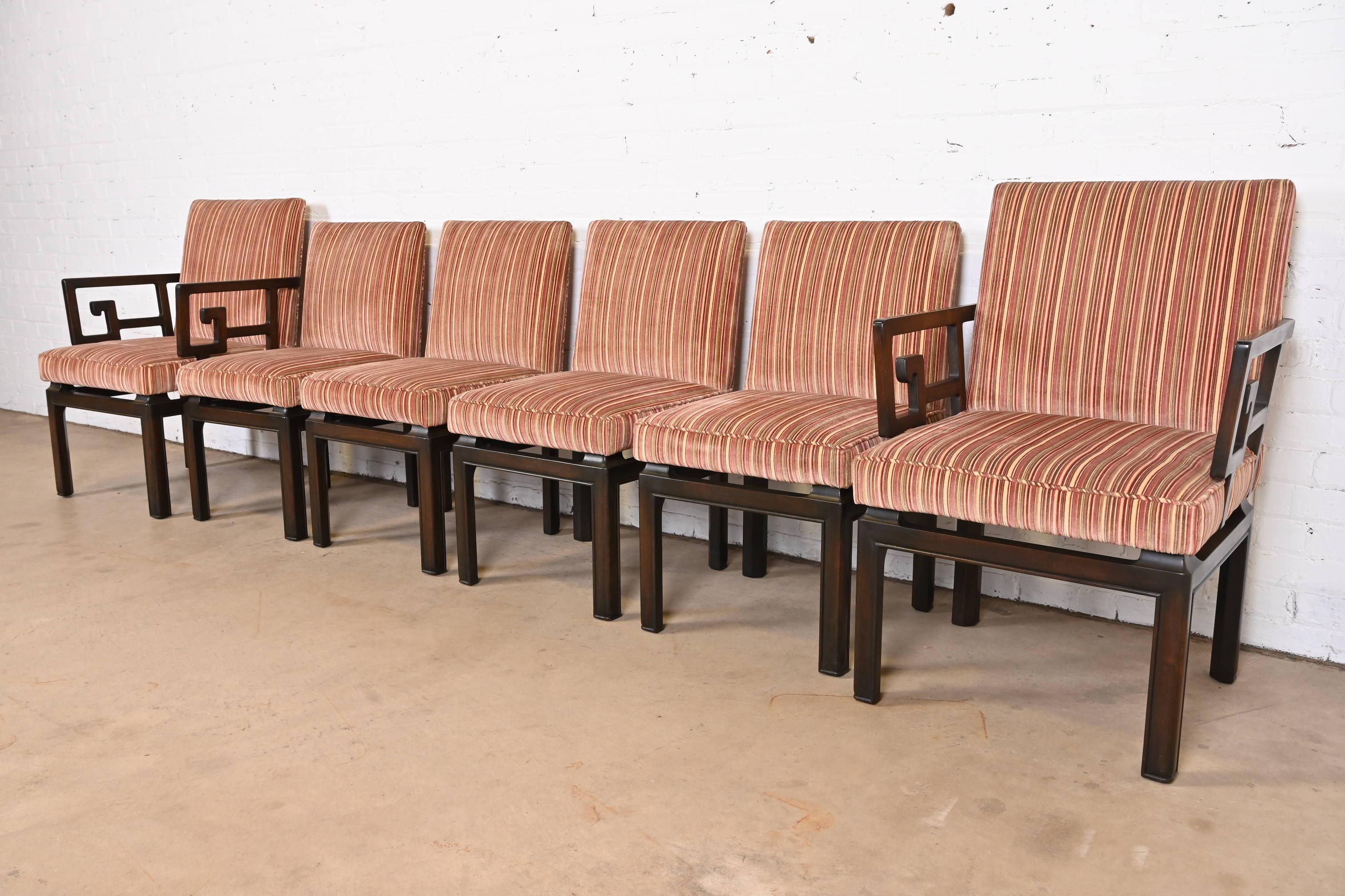 Michael Taylor for Baker Far East Collection Greek Key Dining Chairs, Set of Six In Good Condition In South Bend, IN
