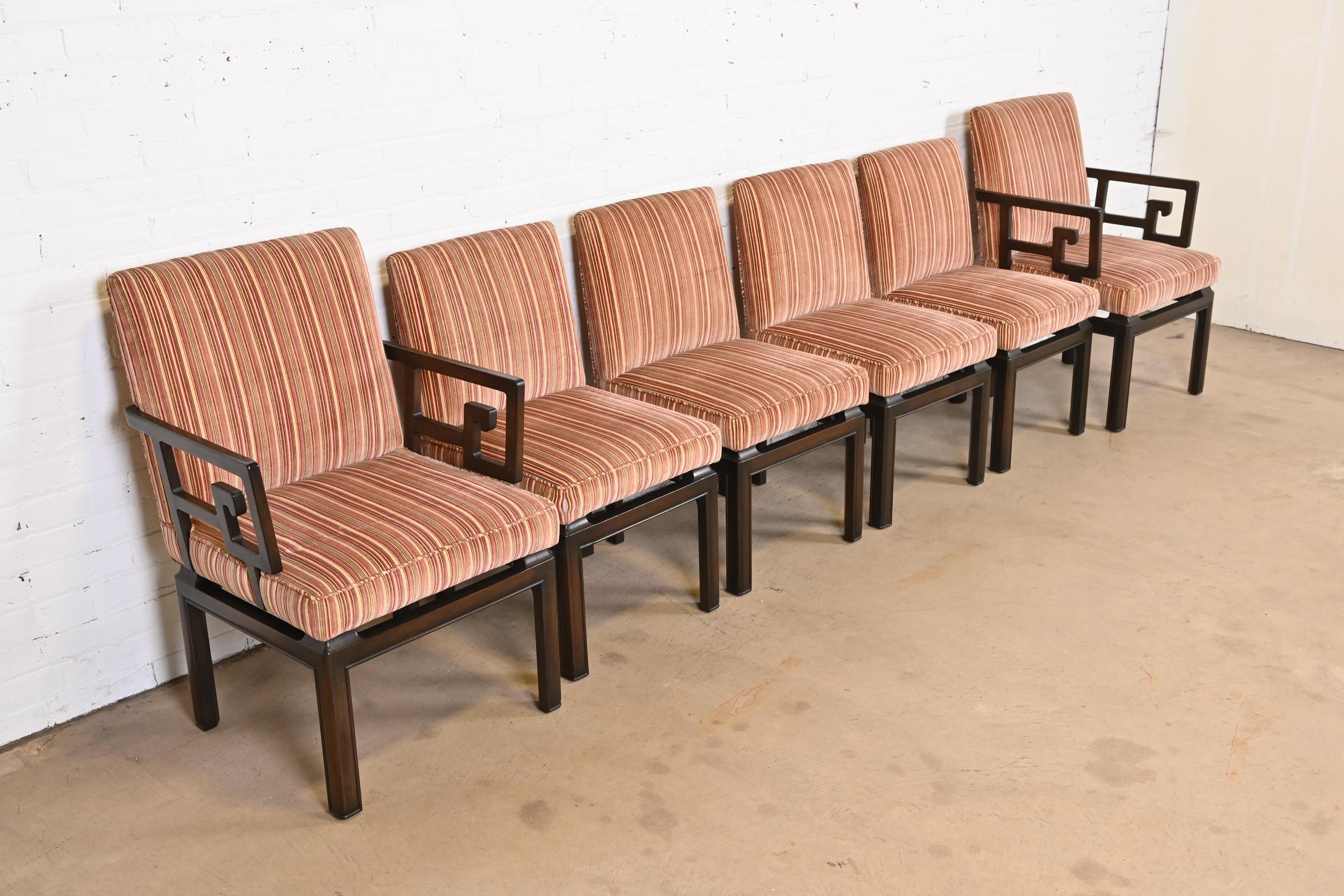 Mid-20th Century Michael Taylor for Baker Far East Collection Greek Key Dining Chairs, Set of Six
