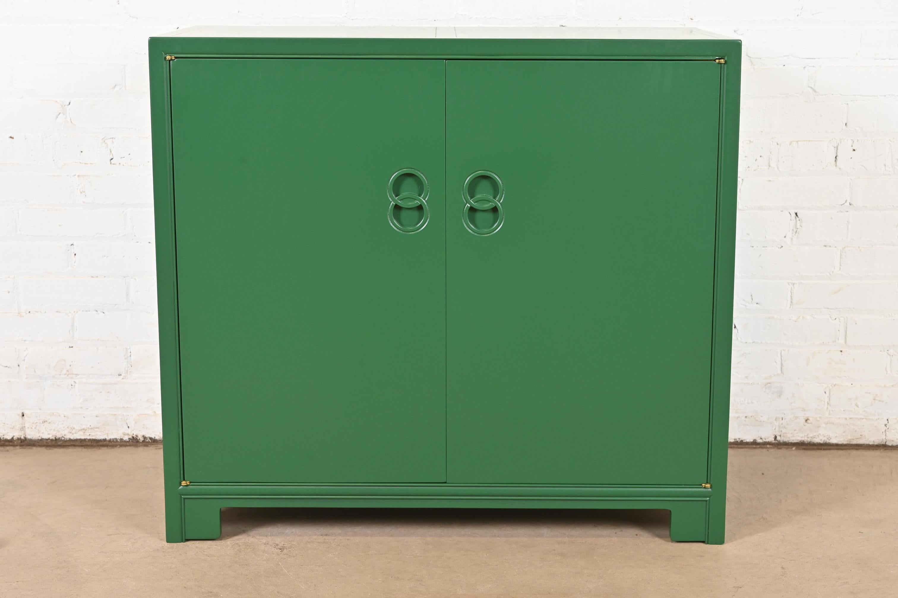 Mid-Century Modern Michael Taylor for Baker Far East Collection Green Lacquered Chest of Drawers For Sale
