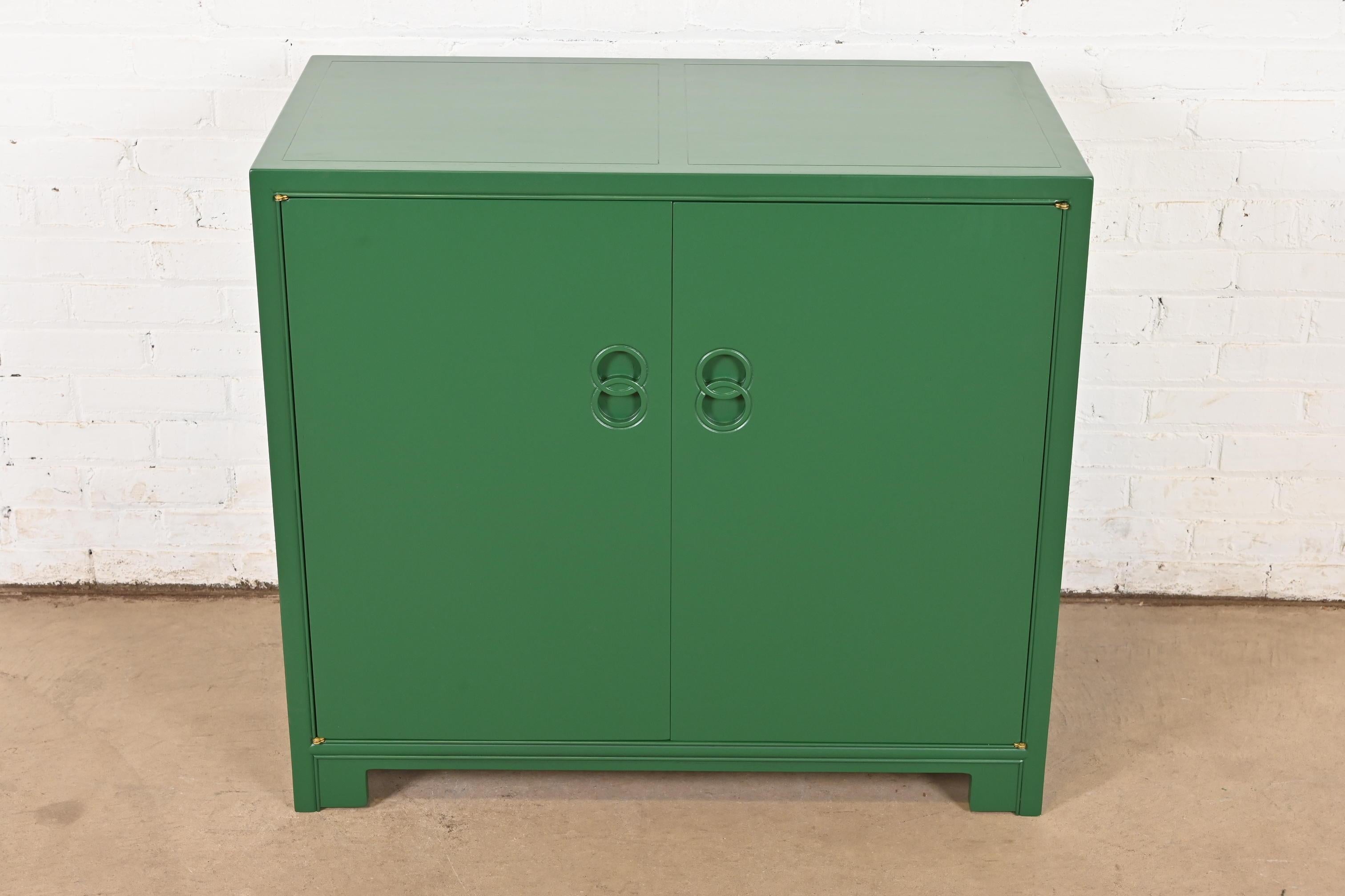 American Michael Taylor for Baker Far East Collection Green Lacquered Chest of Drawers For Sale