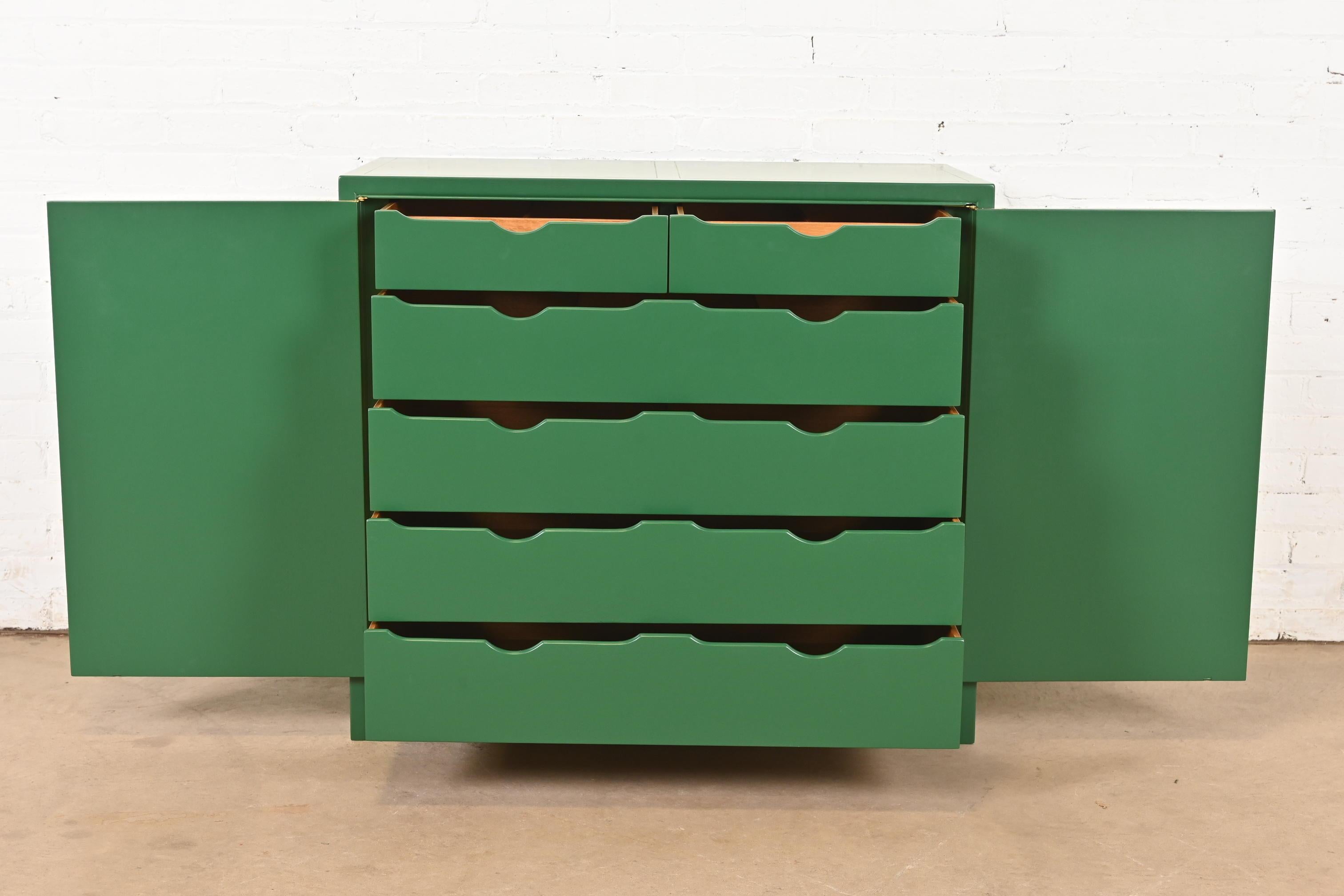 Walnut Michael Taylor for Baker Far East Collection Green Lacquered Chest of Drawers For Sale