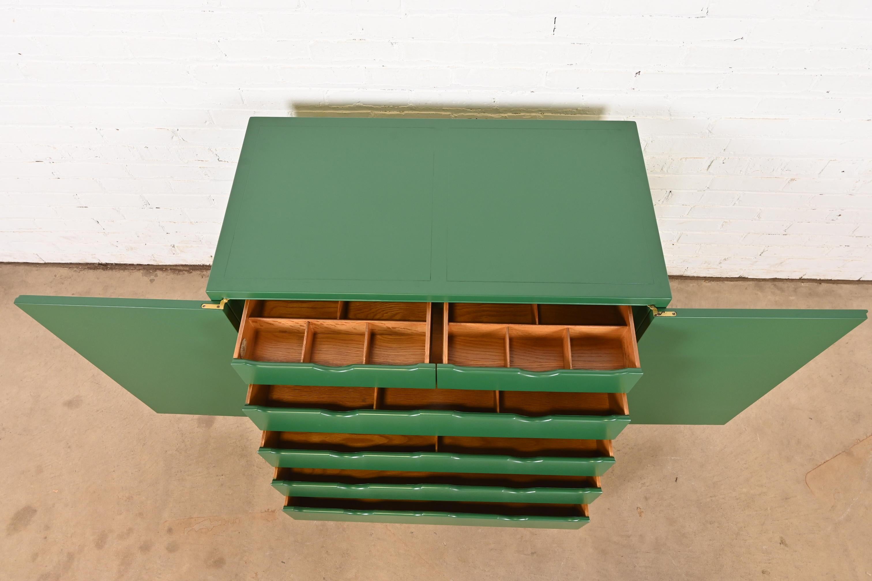 Michael Taylor for Baker Far East Collection Green Lacquered Chest of Drawers For Sale 1
