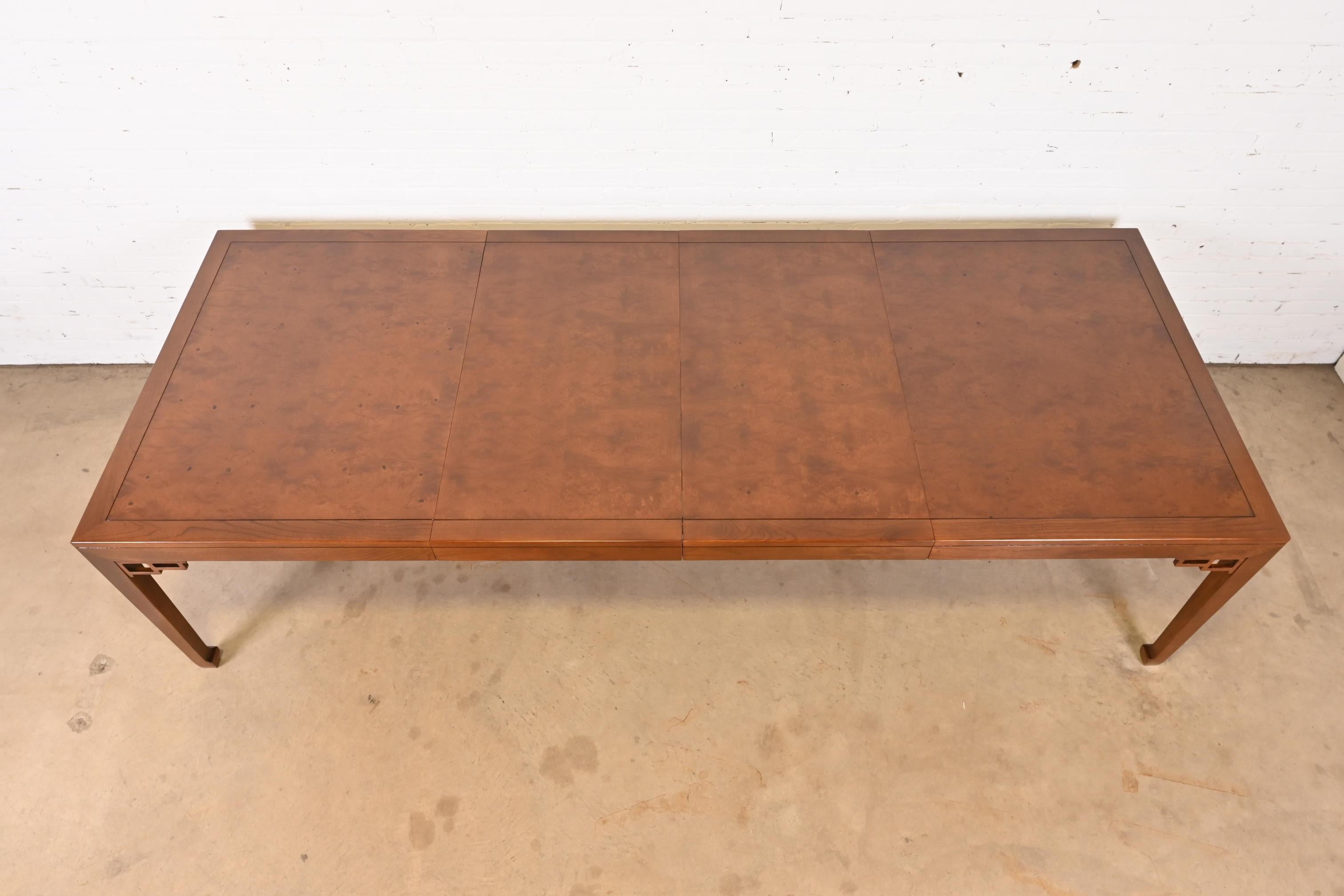 Michael Taylor for Baker Far East Collection Walnut and Burl Wood Dining Table In Good Condition For Sale In South Bend, IN