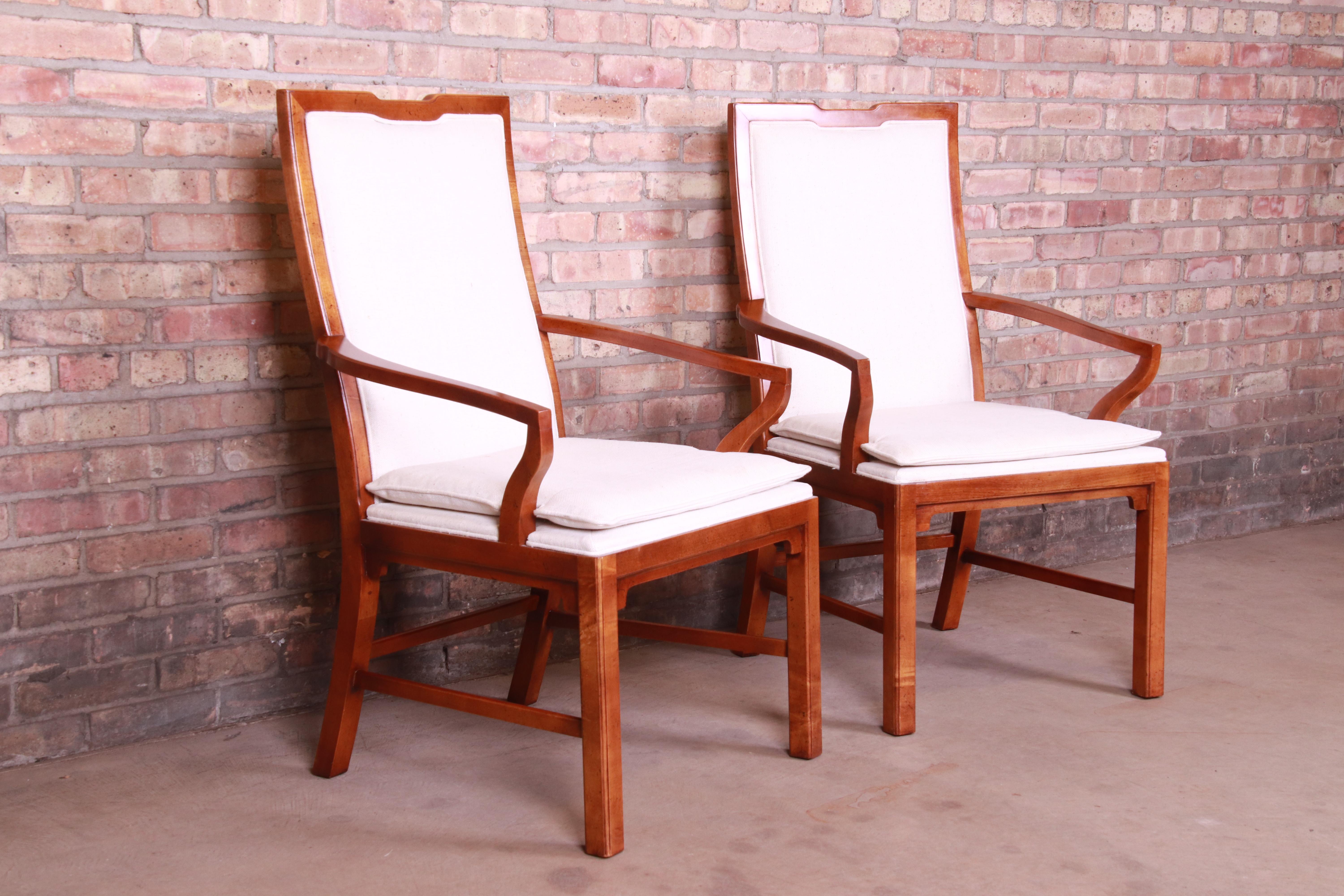 Michael Taylor for Baker Far East Collection Walnut Armchairs, Pair In Good Condition In South Bend, IN