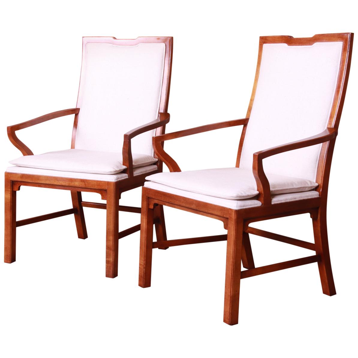 Michael Taylor for Baker Far East Collection Walnut Armchairs, Pair