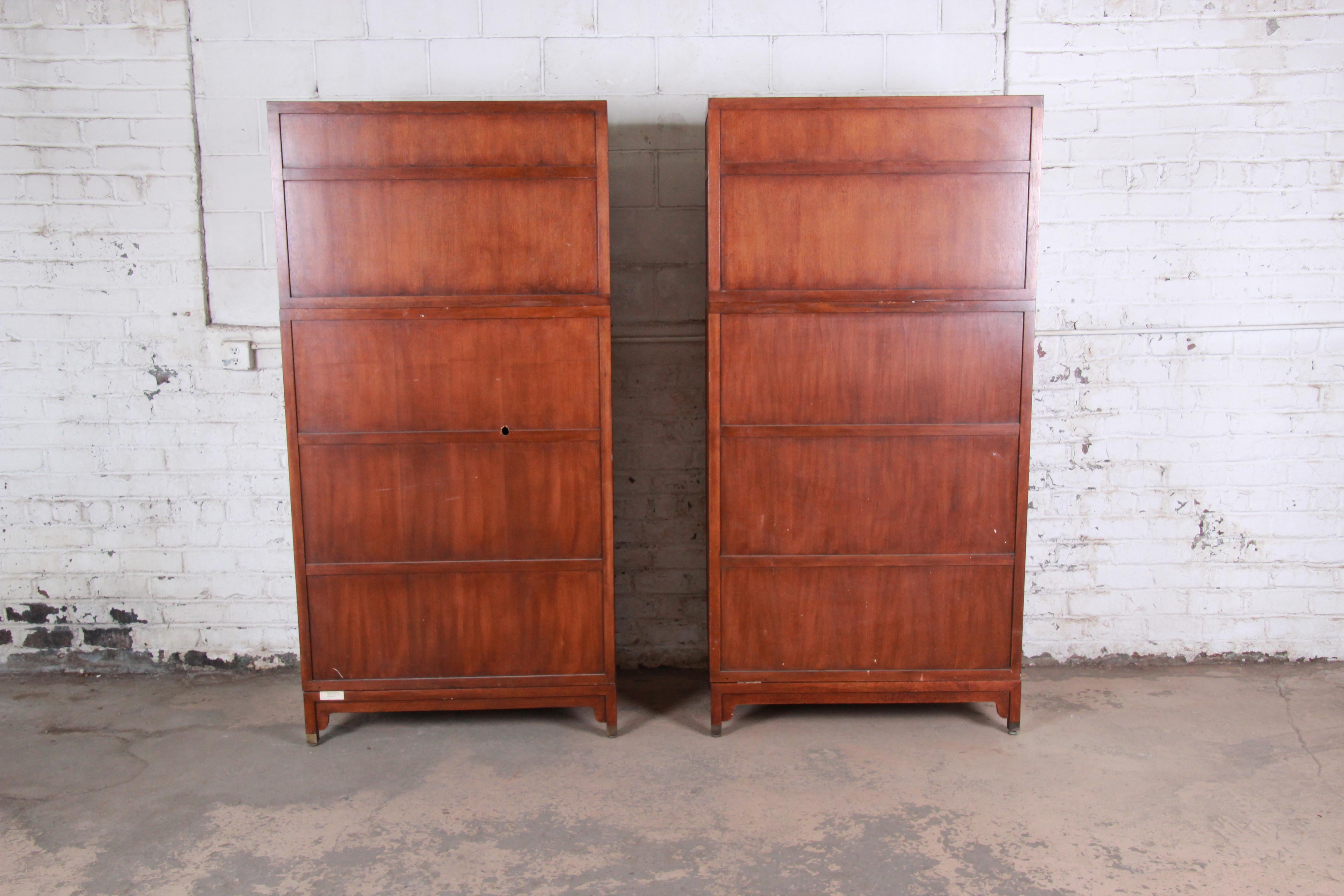 Michael Taylor for Baker Far East Collection Walnut Bookcase Wall Units, Pair 3