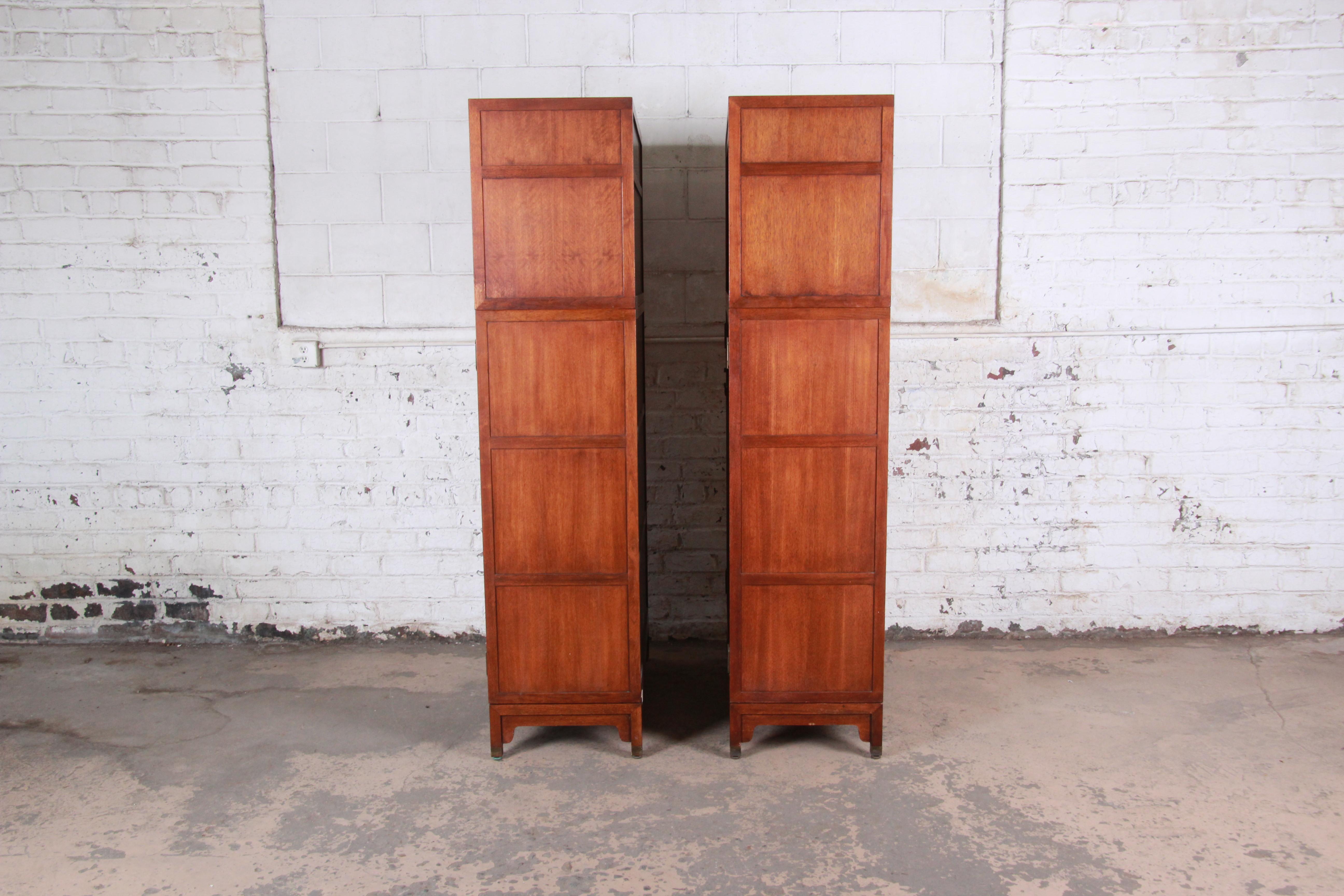 Michael Taylor for Baker Far East Collection Walnut Bookcase Wall Units, Pair 2