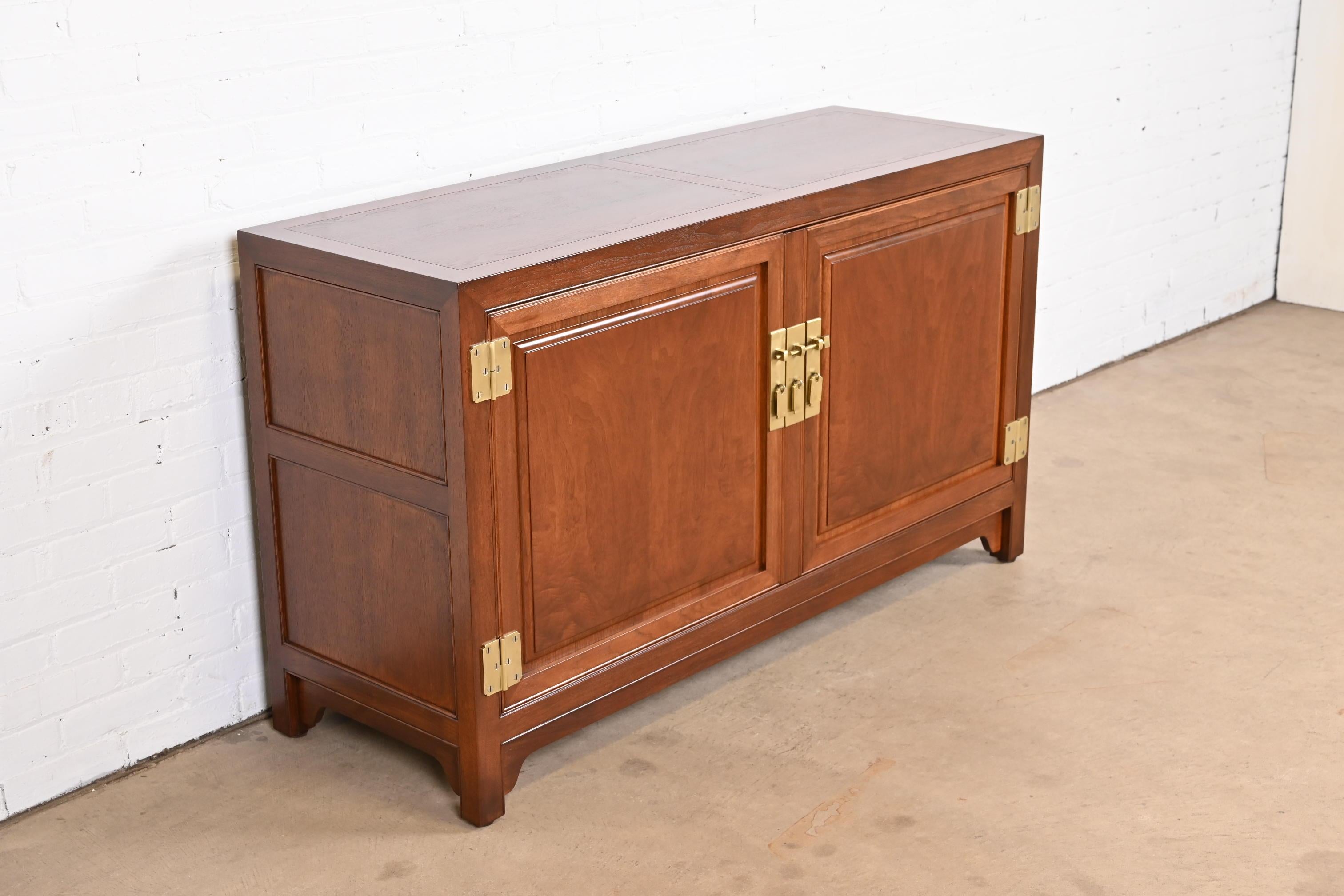 Brass Michael Taylor for Baker Far East Collection Walnut Credenza or Bar Cabinet