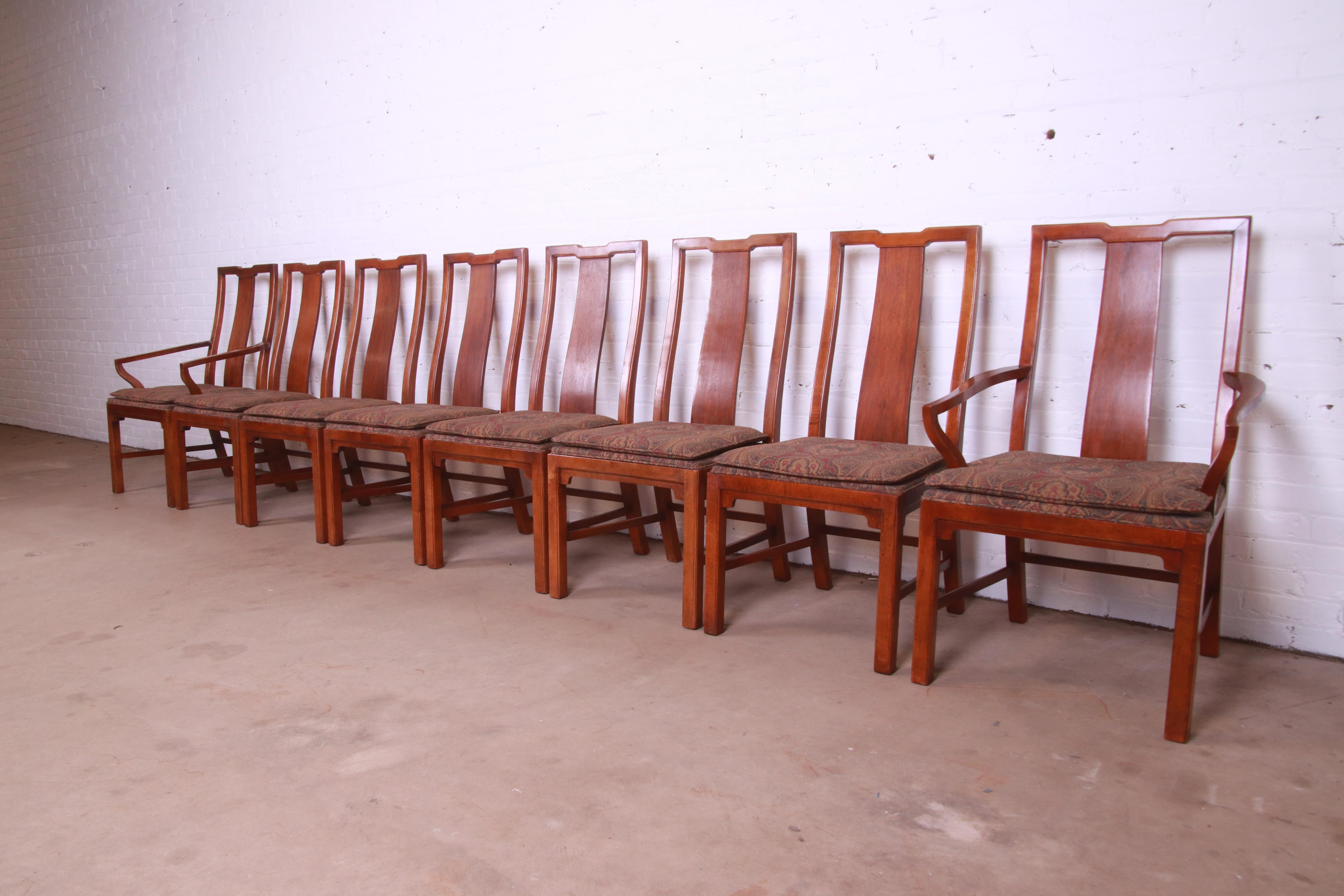Mid-Century Modern Michael Taylor for Baker Far East Collection Walnut Dining Chairs, Set of Eight