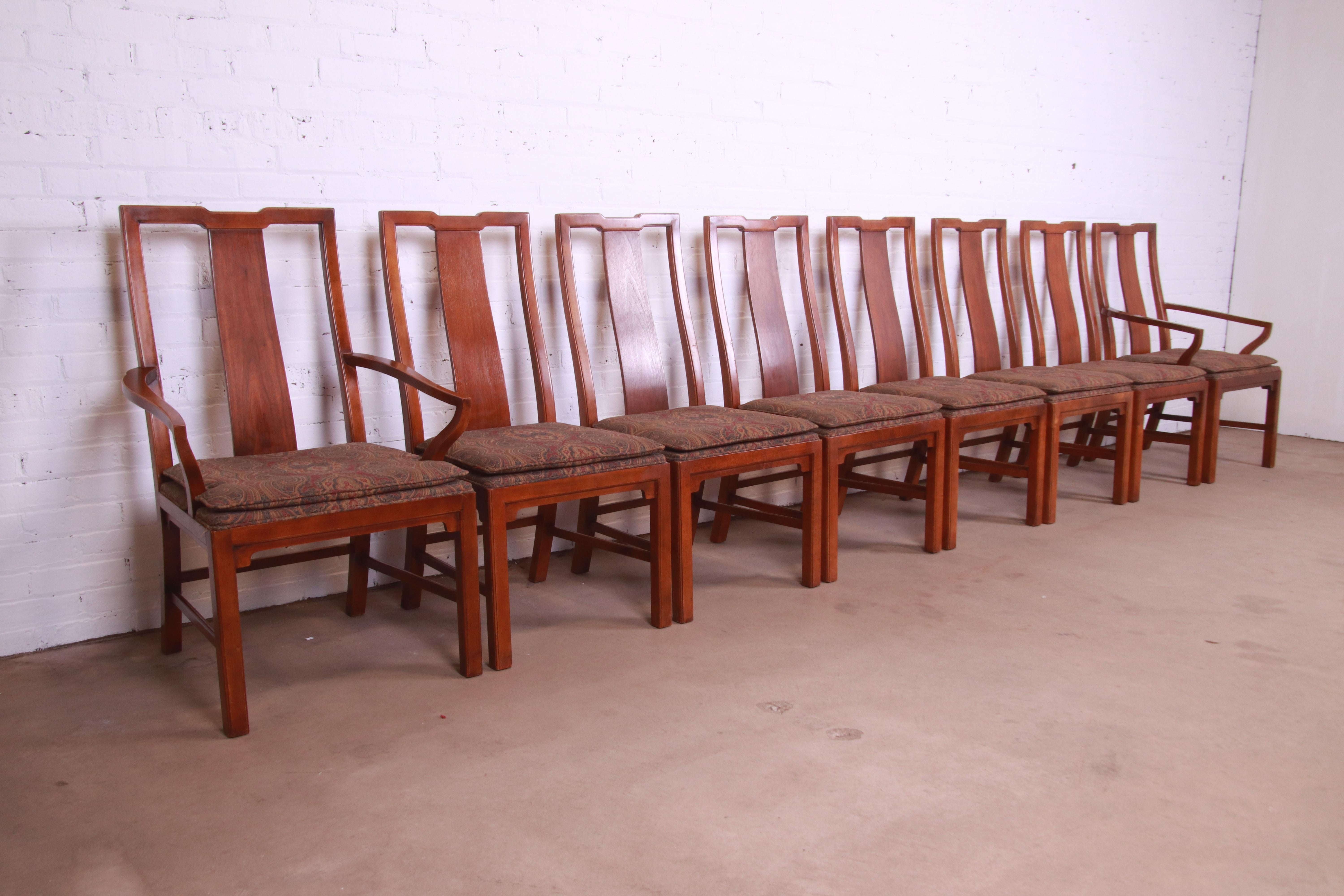 Michael Taylor for Baker Far East Collection Walnut Dining Chairs, Set of Eight In Good Condition In South Bend, IN