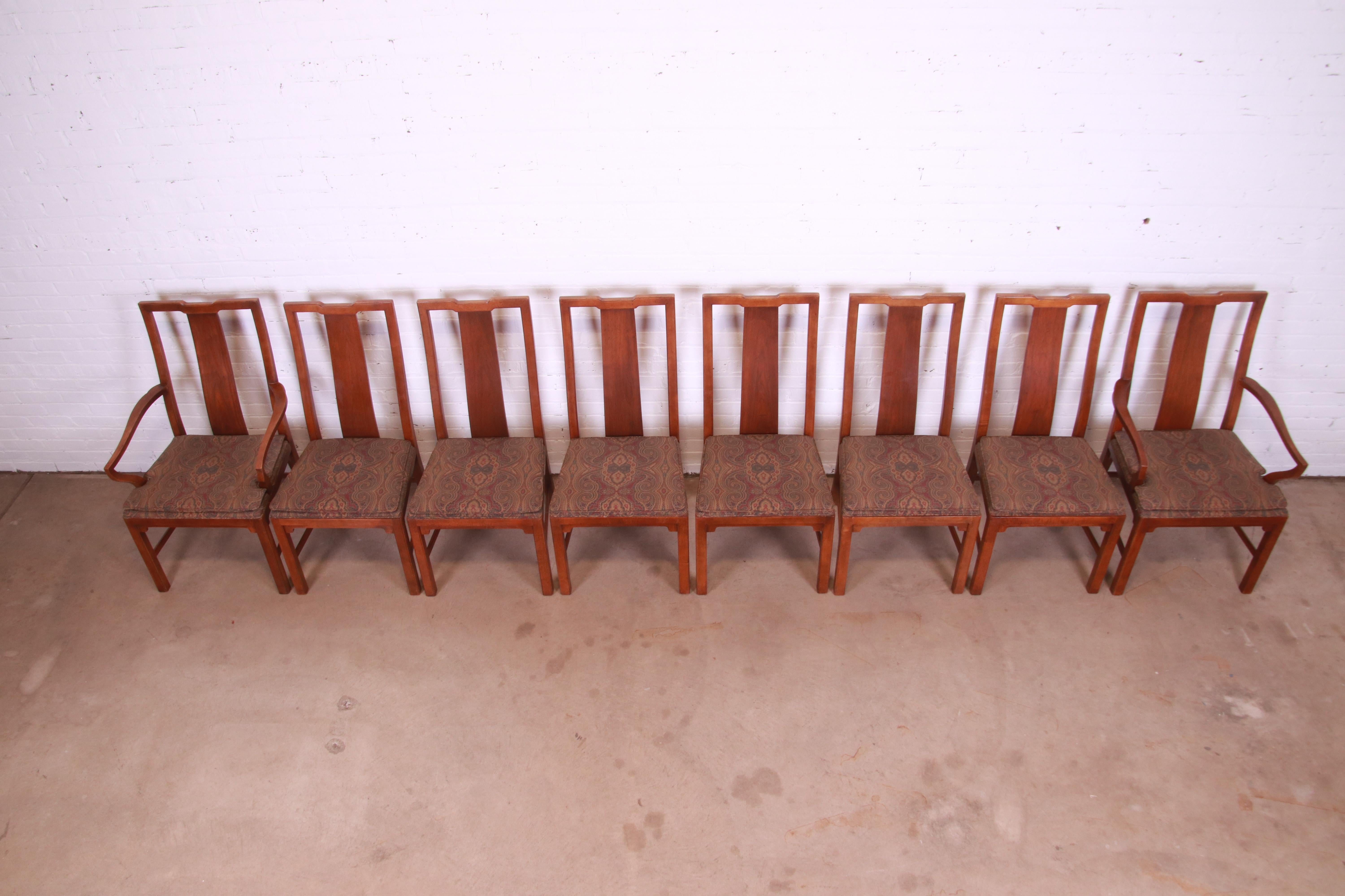20th Century Michael Taylor for Baker Far East Collection Walnut Dining Chairs, Set of Eight