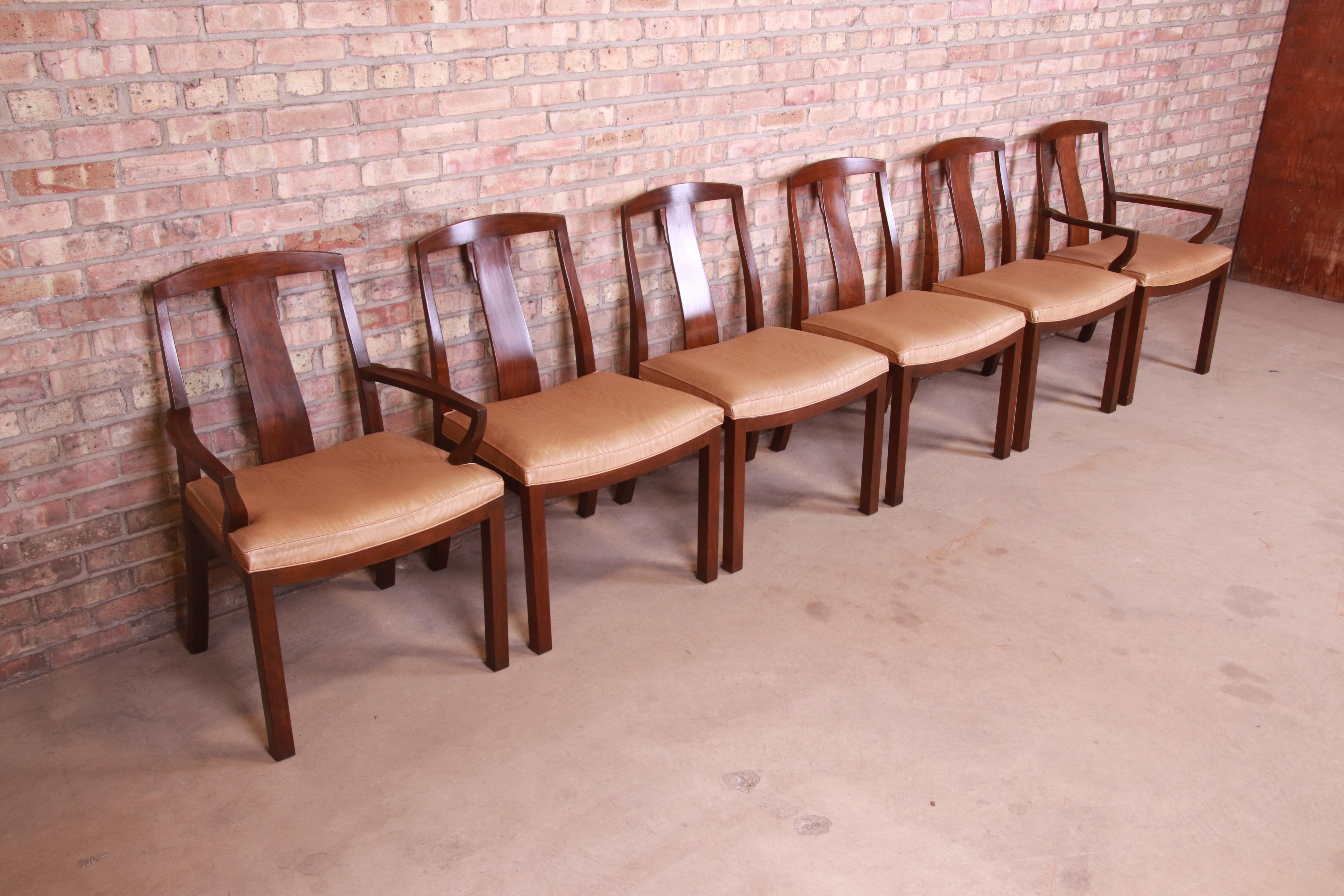 Michael Taylor for Baker Far East Collection Walnut Dining Chairs, Set of Six In Good Condition For Sale In South Bend, IN