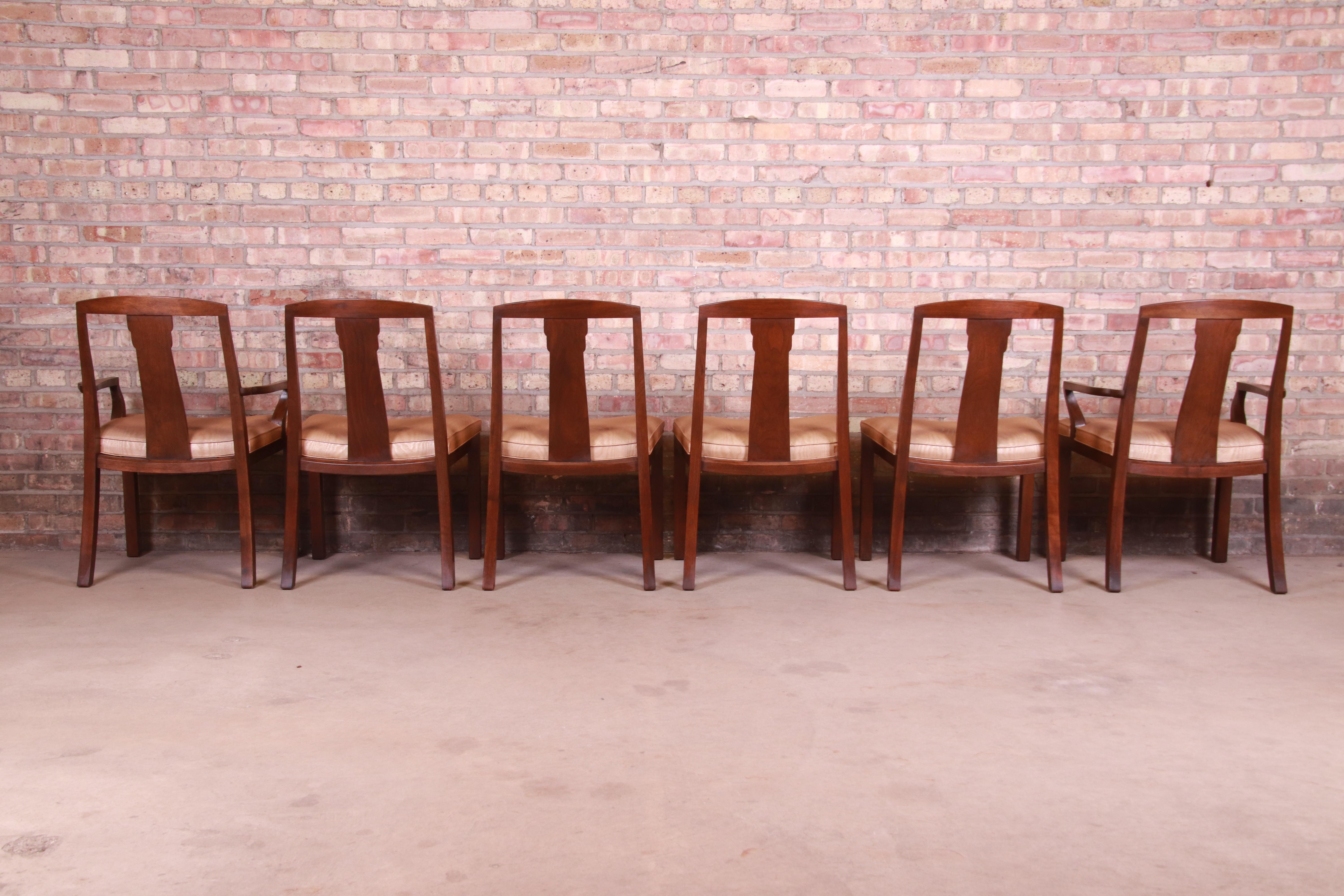 Upholstery Michael Taylor for Baker Far East Collection Walnut Dining Chairs, Set of Six For Sale