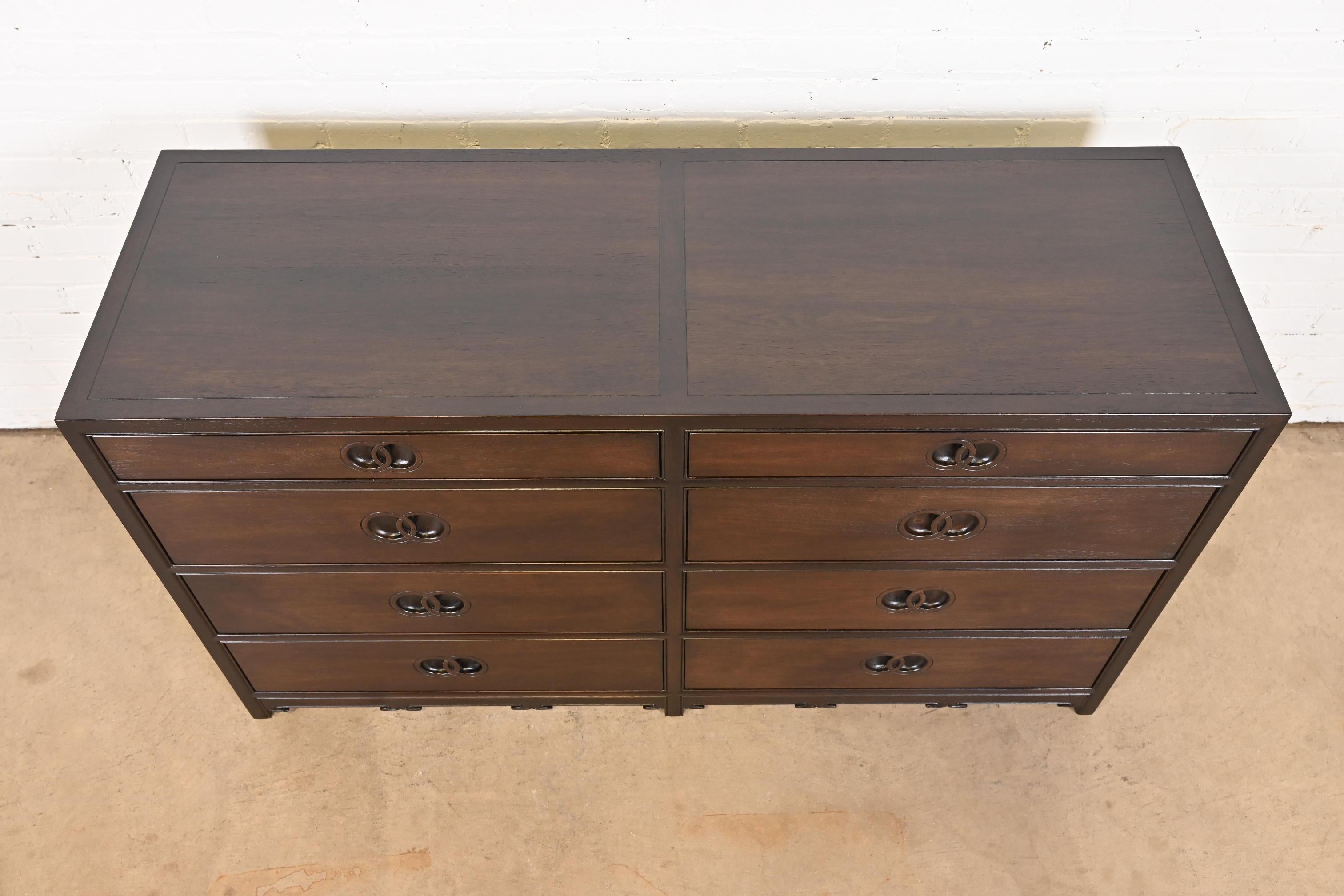 Michael Taylor for Baker Far East Collection Walnut Double Dresser, Refinished For Sale 9
