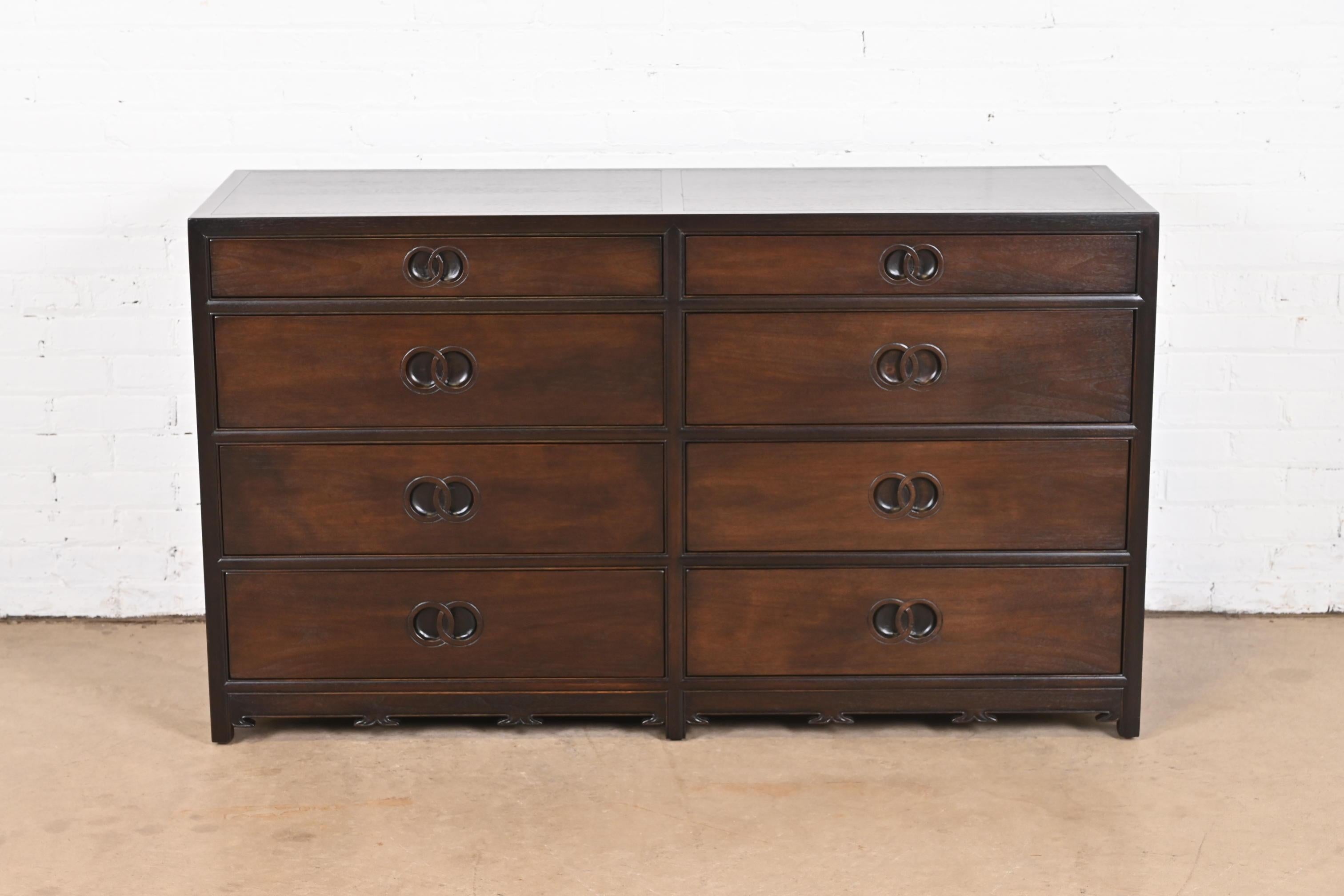 Mid-Century Modern Michael Taylor for Baker Far East Collection Walnut Double Dresser, Refinished For Sale