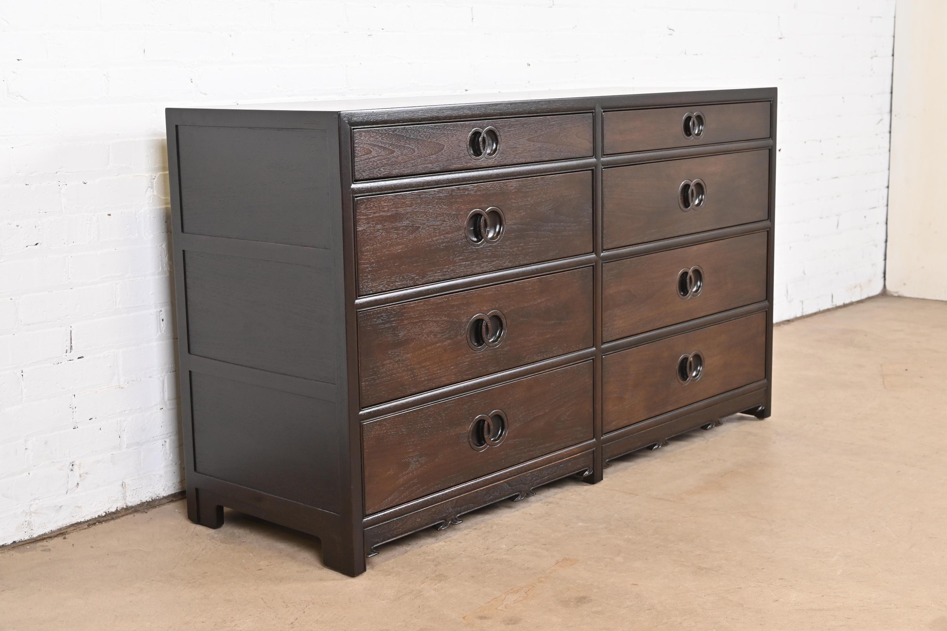 Mid-20th Century Michael Taylor for Baker Far East Collection Walnut Double Dresser, Refinished For Sale