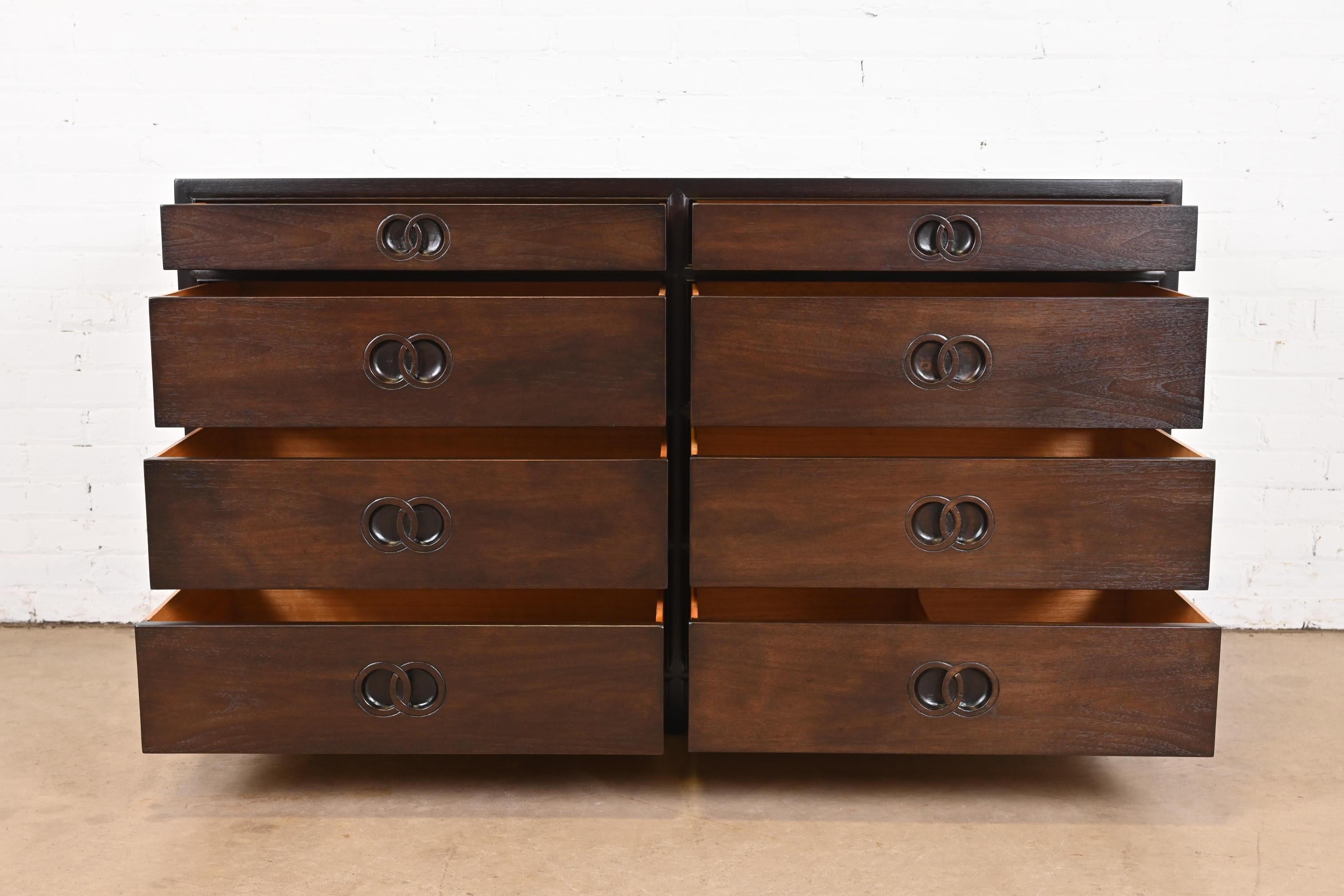 Michael Taylor for Baker Far East Collection Walnut Double Dresser, Refinished For Sale 1