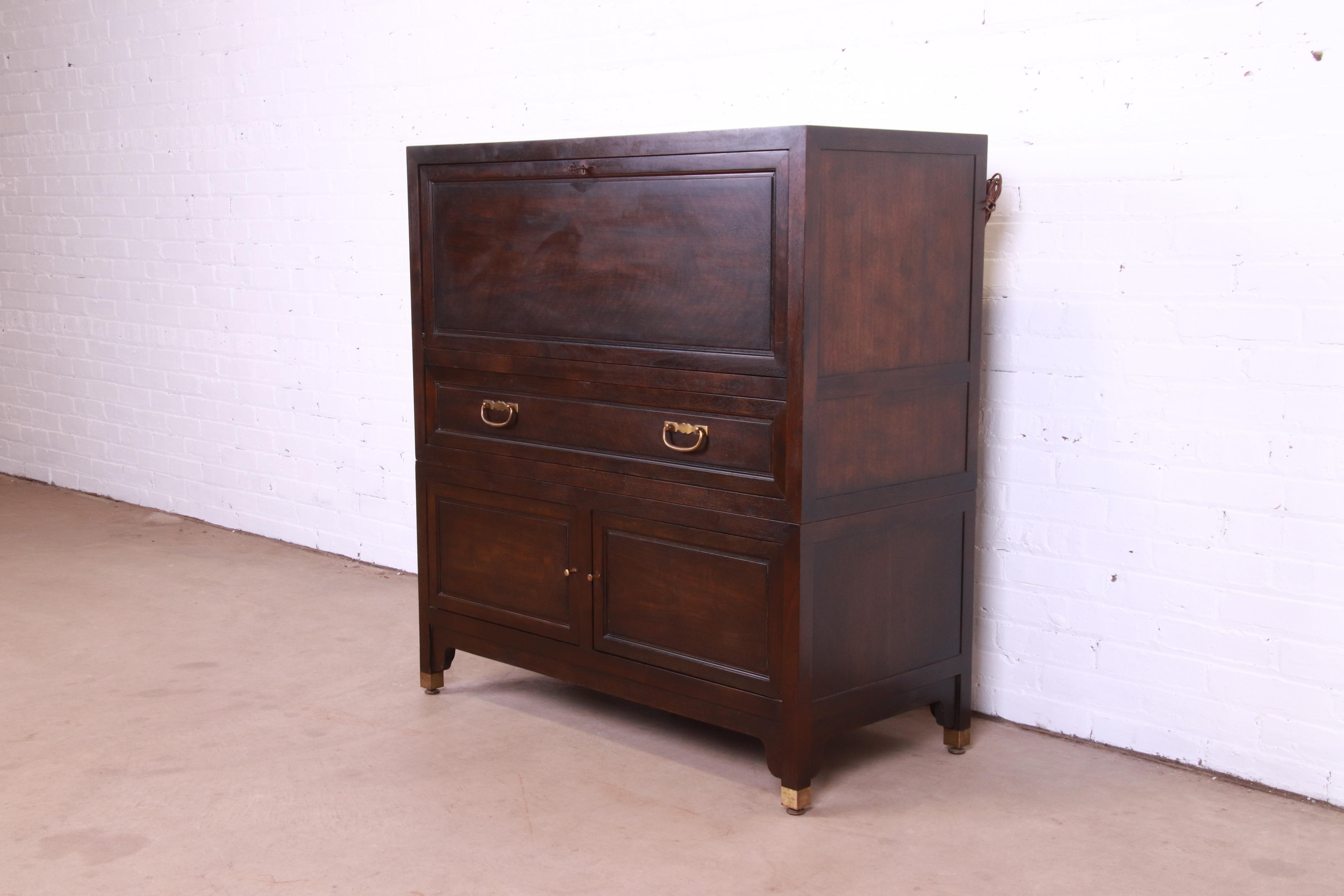 Michael Taylor for Baker Far East Collection Walnut Drop Front Secretary Desk In Good Condition In South Bend, IN