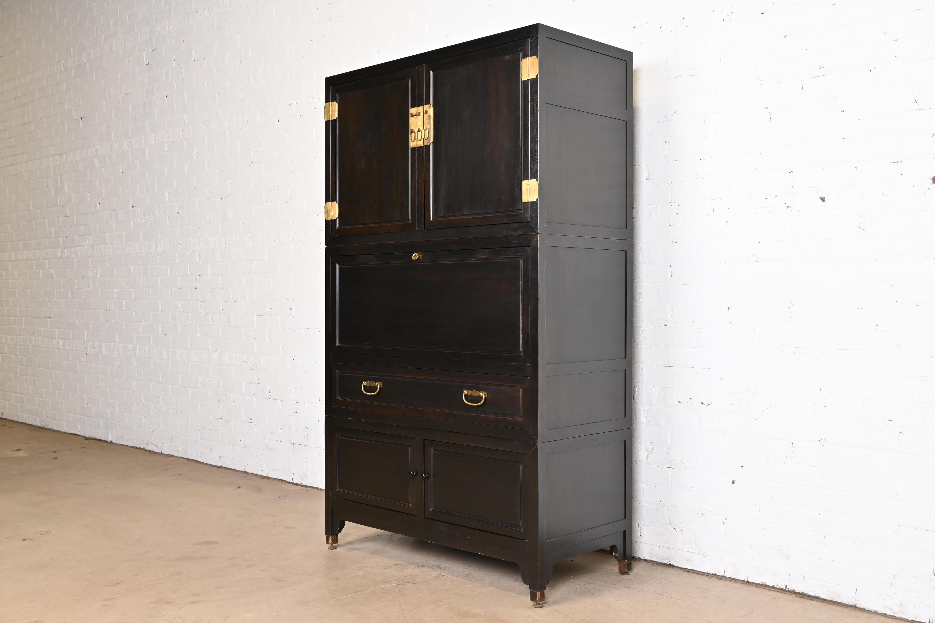 Mid-Century Modern Michael Taylor for Baker Far East Ebonized Cabinet With Secretary Desk, 1960s For Sale