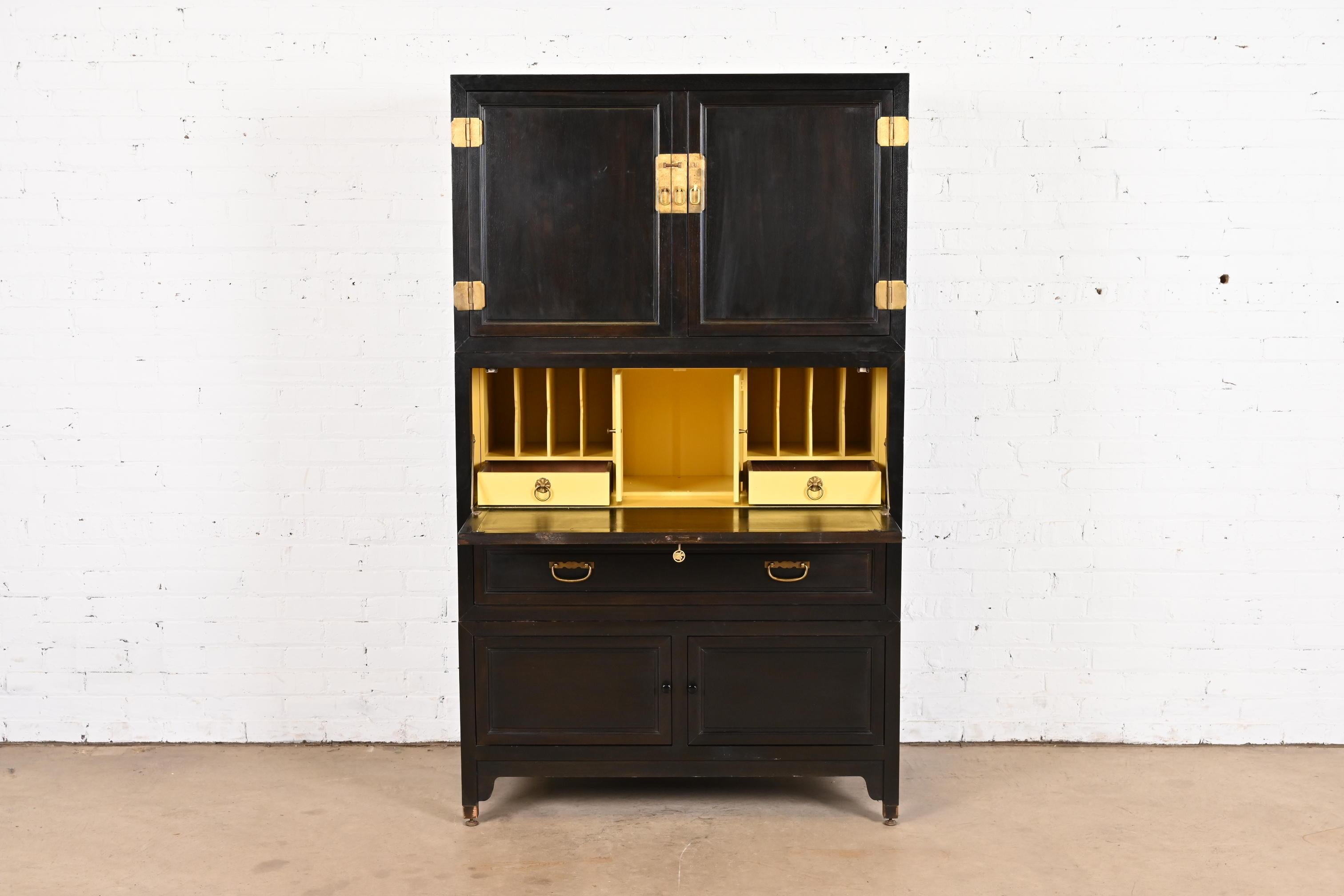 Michael Taylor for Baker Far East Ebonized Cabinet With Secretary Desk, 1960s In Good Condition In South Bend, IN
